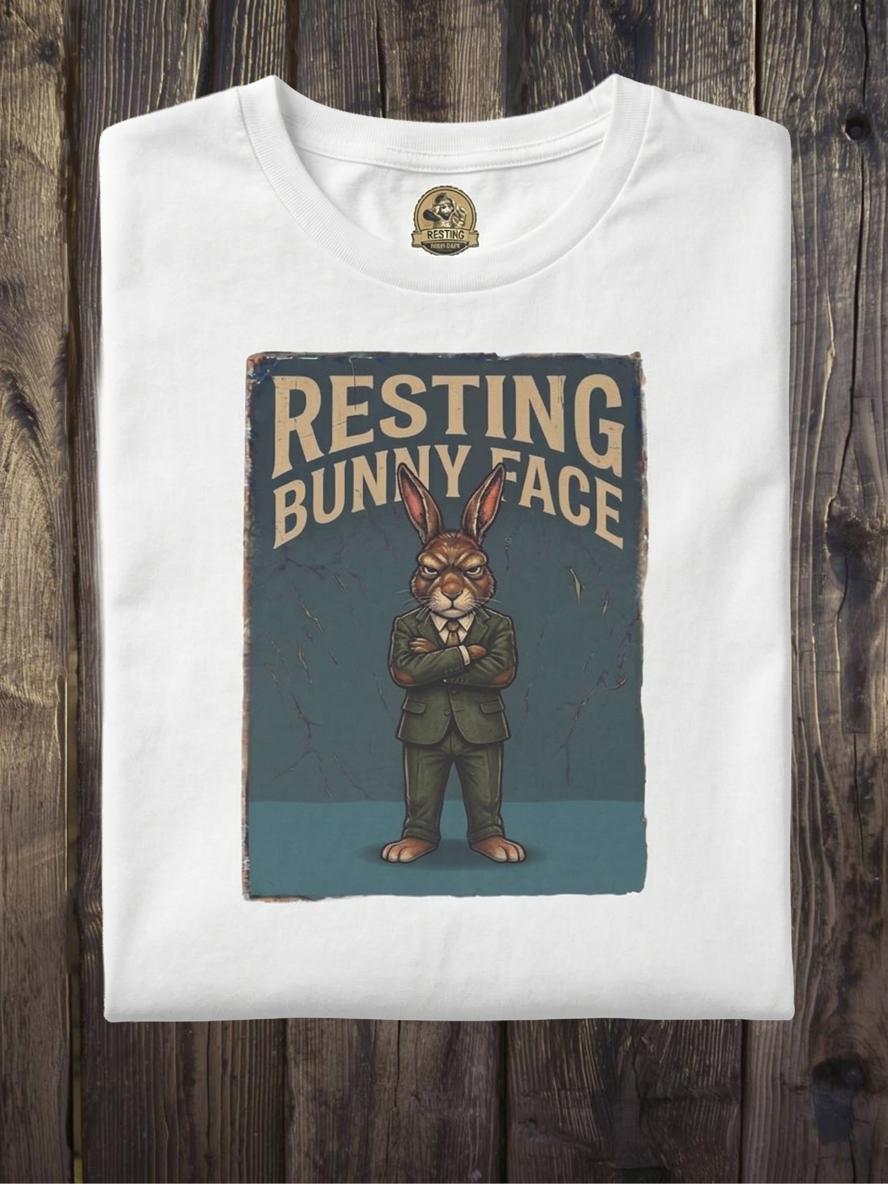 Resting Bunny Face T-Shirt - Blue background