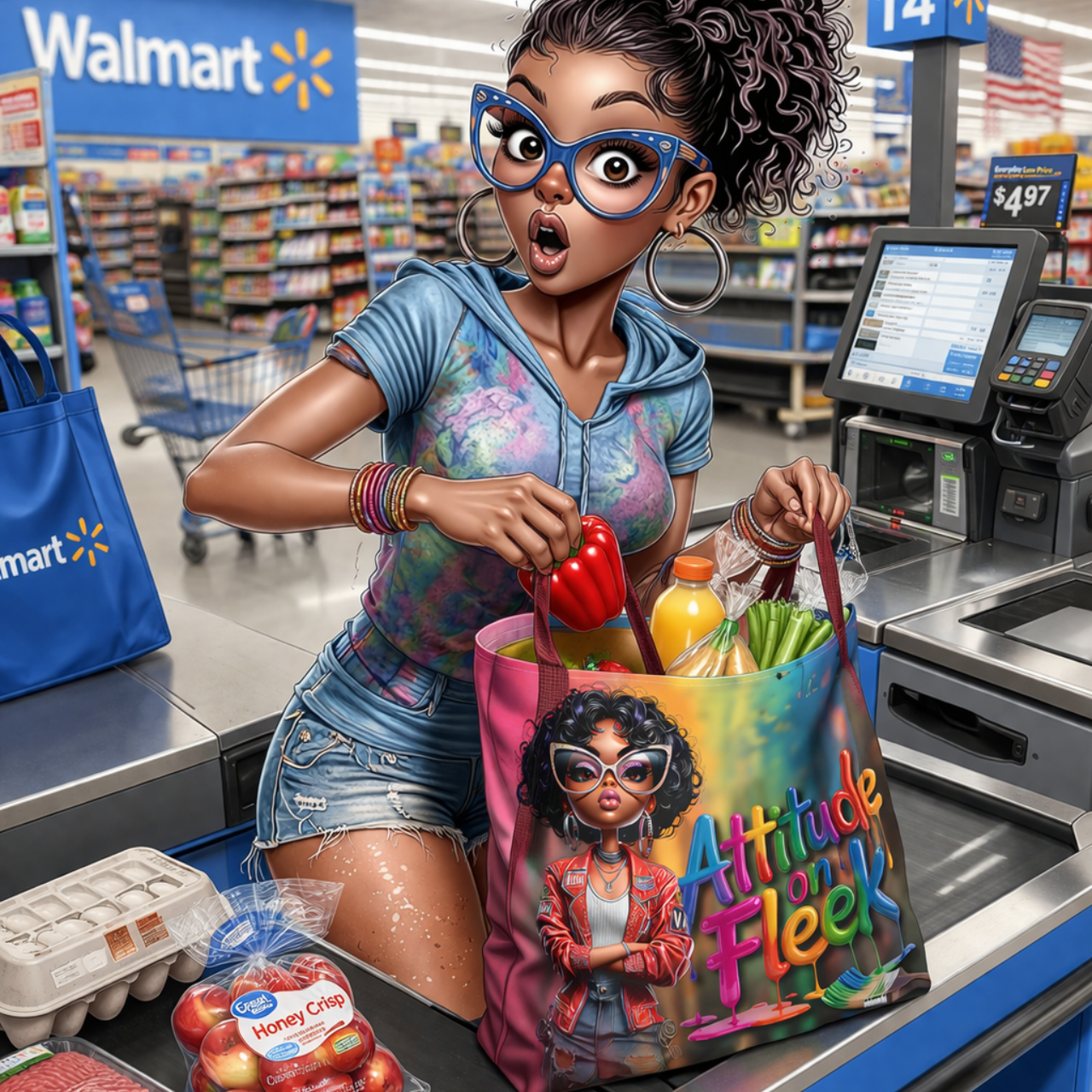 Attitude on Fleek Tote Bag — Colorful Afro Chic Graphic Tote product thumbnail image Attitude on Fleek Tote Bag — Colorful Afro Chic Graphic Tote product thumbnail image