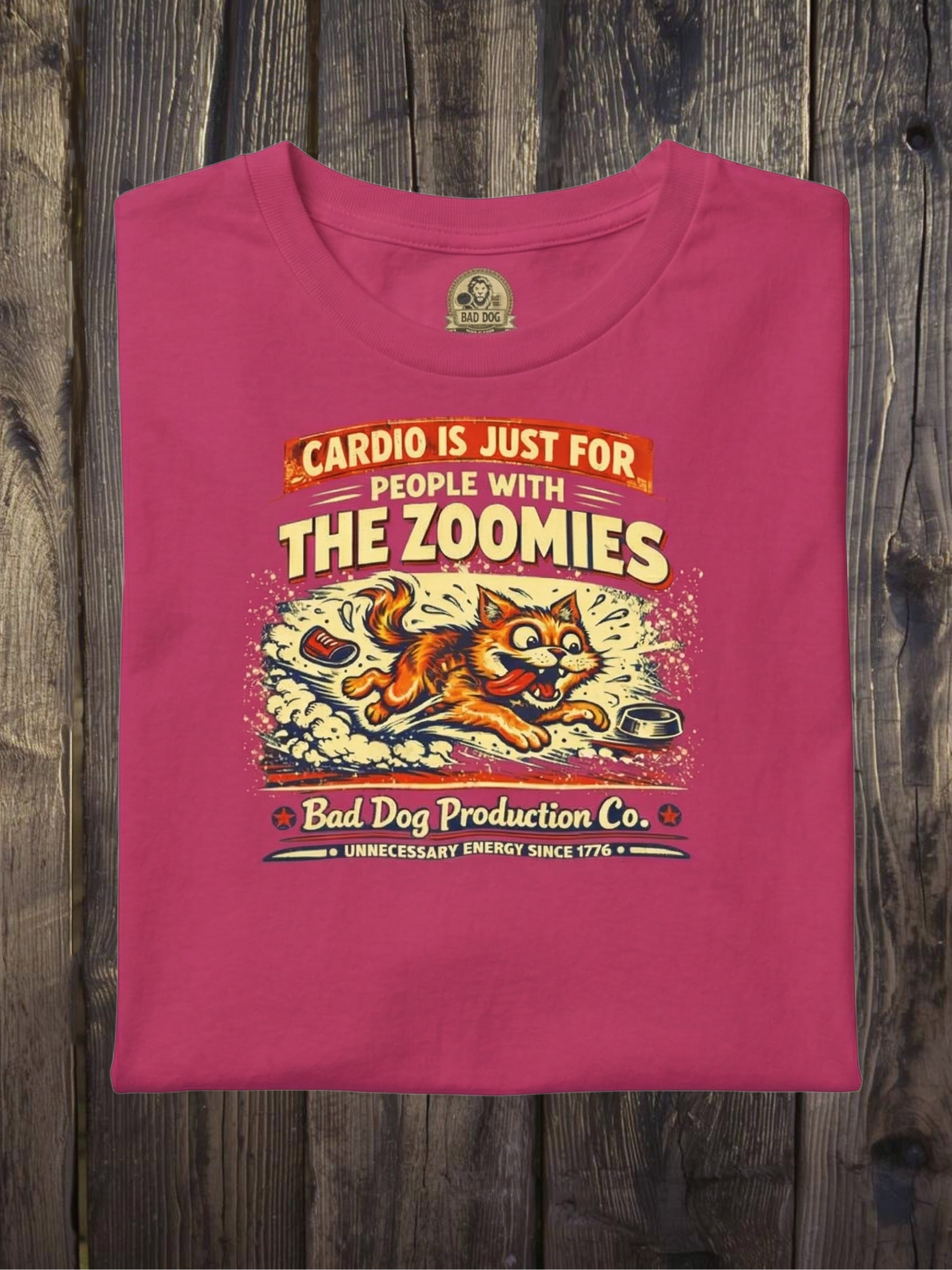“Cardio Is Just For People With The Zoomies” Vintage Cat Tee product thumbnail image “Cardio Is Just For People With The Zoomies” Vintage Cat Tee product thumbnail image
