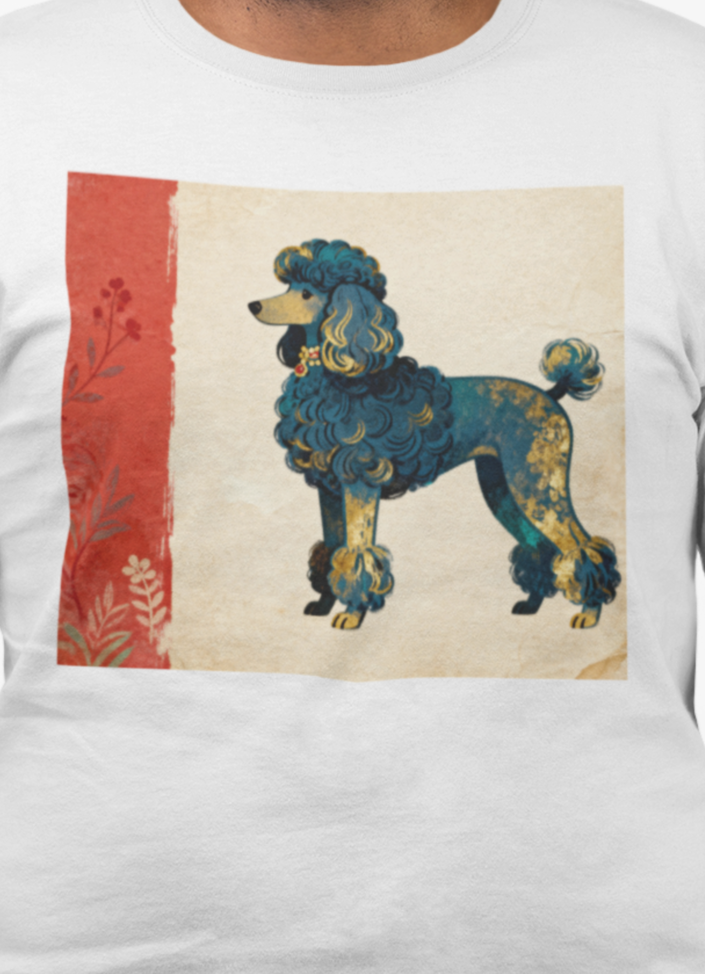 Vintage Blue and Gold Fancy Poodle Comfort Colors Unisex T-Shirt | Retro Canine Dog Lovers Art Tee | Pretty Dog Design