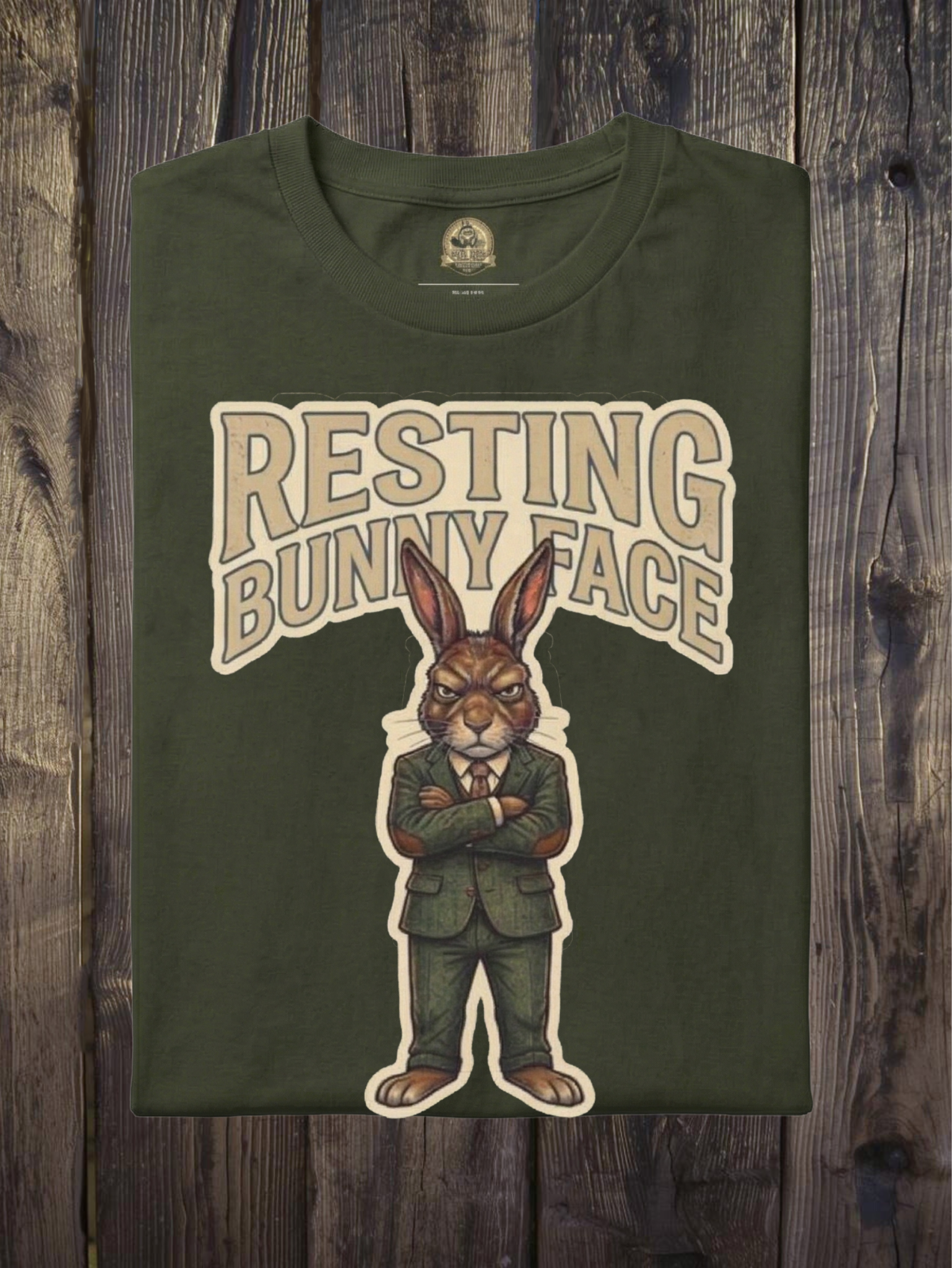 Resting Bunny Face T-Shirt — Vintage Bunny &amp; Bad Dog Back Graphic Tee product thumbnail image