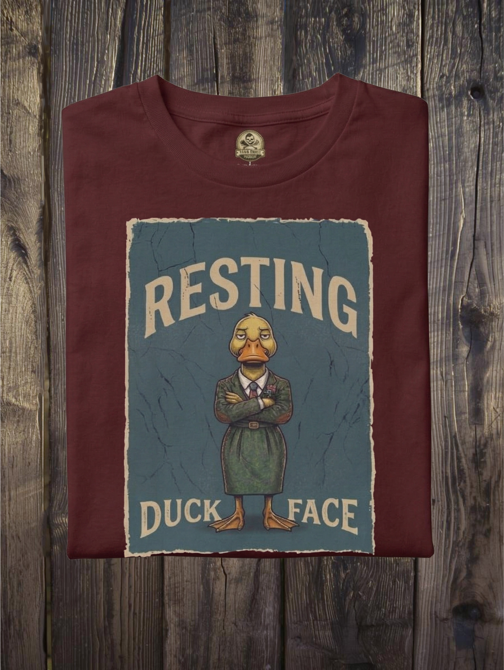 T-Shirt - Vintage 'Resting Duck Face' Graphic Tee (Front &amp; Back Bulldog Logo)