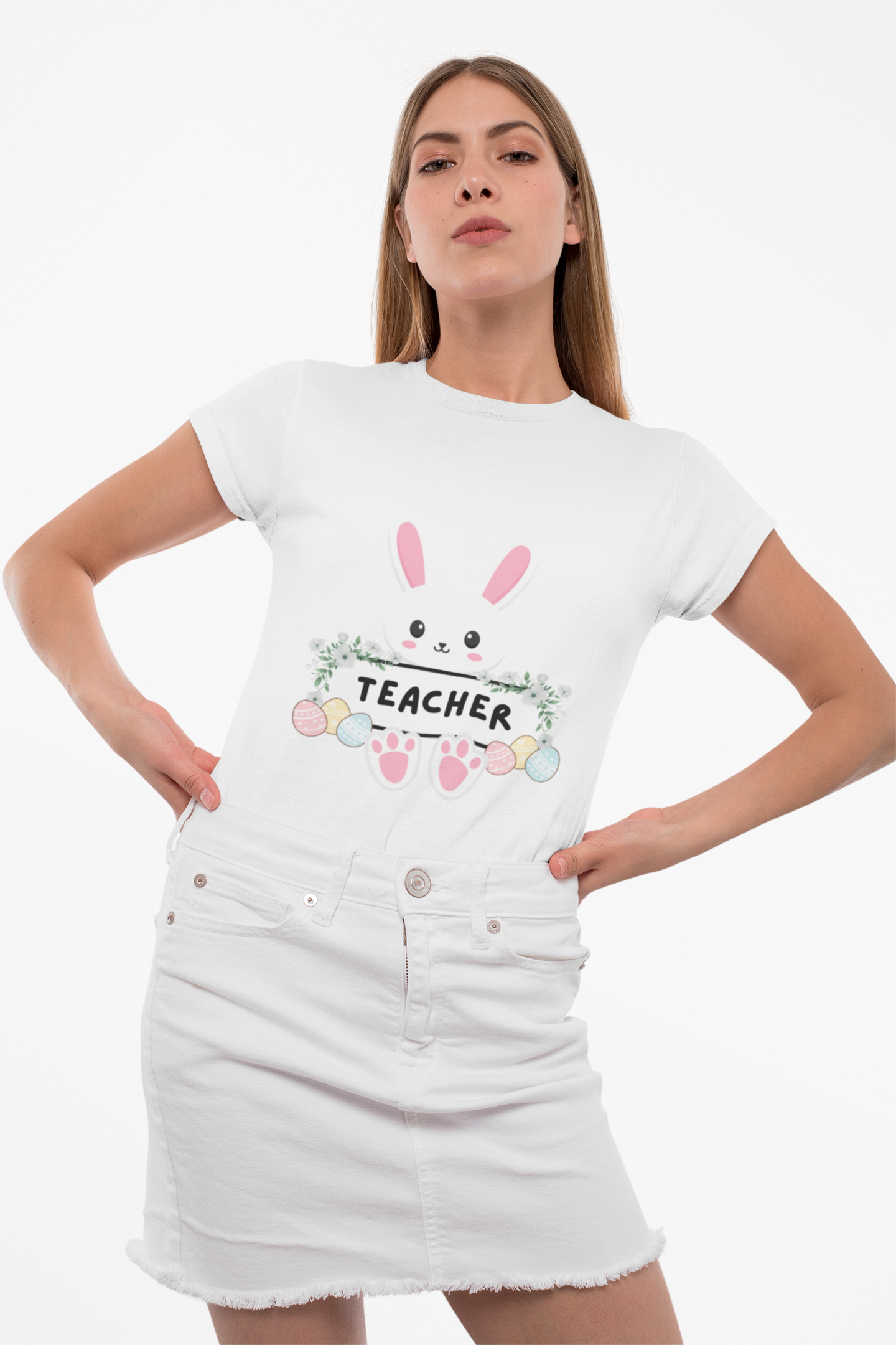Easter Bunny Teacher T‑Shirt — Cute Floral Bunny ‘Teacher’ Tee for Spring Gifts product thumbnail image Easter Bunny Teacher T‑Shirt — Cute Floral Bunny ‘Teacher’ Tee for Spring Gifts product thumbnail image