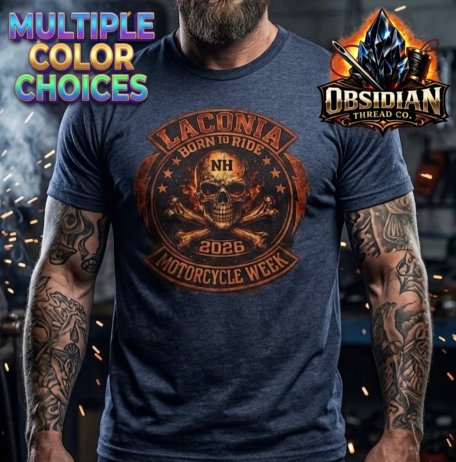 Laconia Bike Week 2026 Shirt NH Motorcycle Rally Skull Biker Tee Vintage Style product thumbnail image
