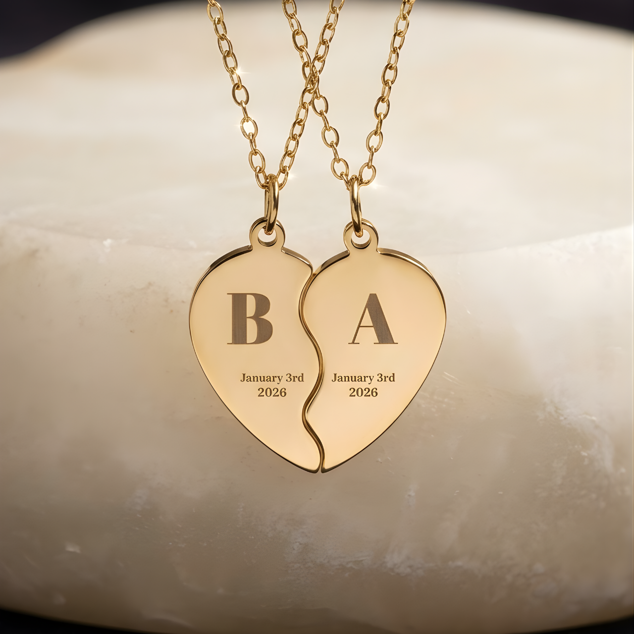 Engraved Break Apart Heart Necklace Set – Personalized Best Friends / Couples Gift