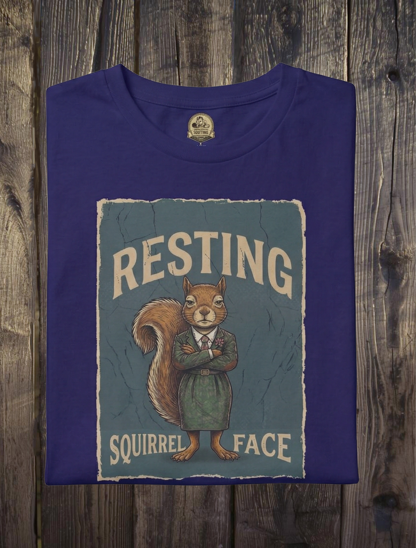 Resting Squirrel Face T‑Shirt — Vintage Bulldog Back Graphic Tee product thumbnail image Resting Squirrel Face T‑Shirt — Vintage Bulldog Back Graphic Tee product thumbnail image