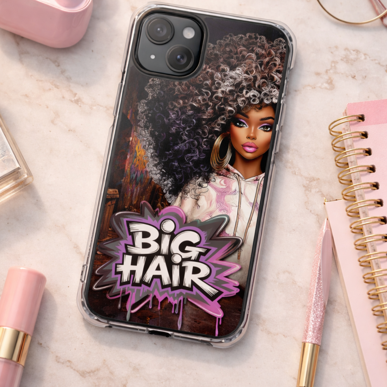 Clear Magnetic Phone Case — "Big Hair" Afro Art Design