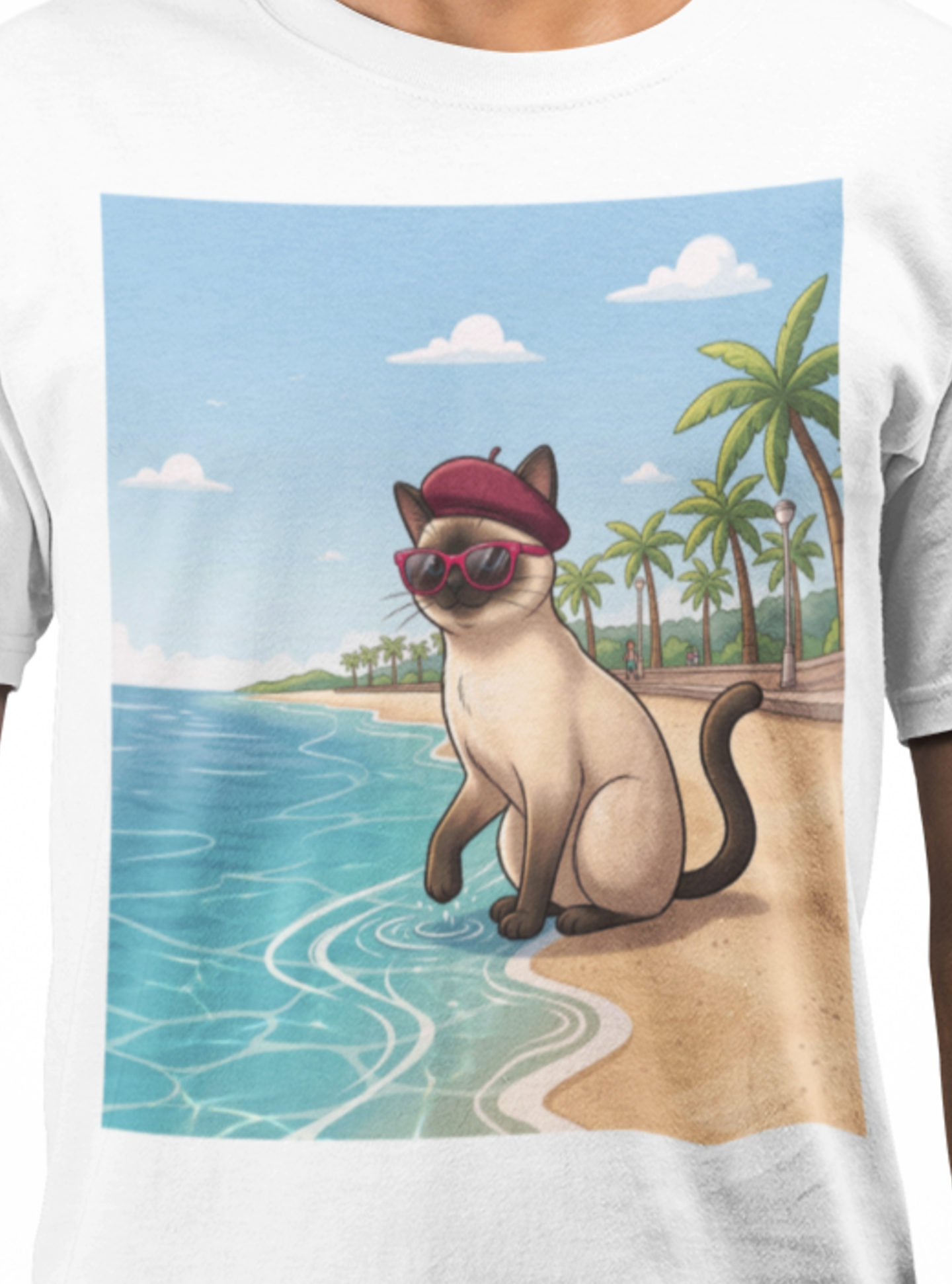 Siamese Cat at Sunny Mediterranean Beach in Nice, France | Comfort Colors Unisex T-Shirt | Cute Cat Lovers Tee | Funny Kitty Gift