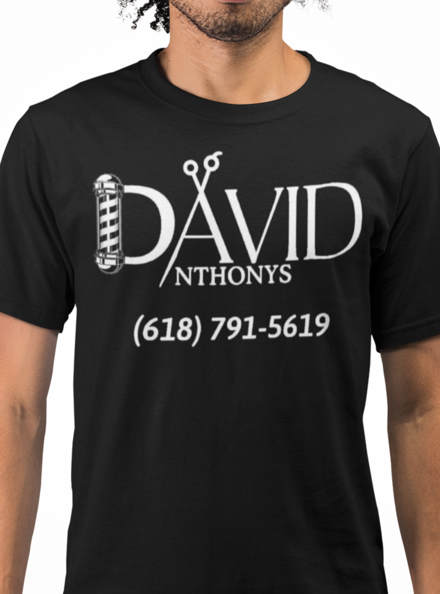 Barber Shop T-Shirt — "David Anthonys" Logo with Phone Number (618-791-5619) product thumbnail image