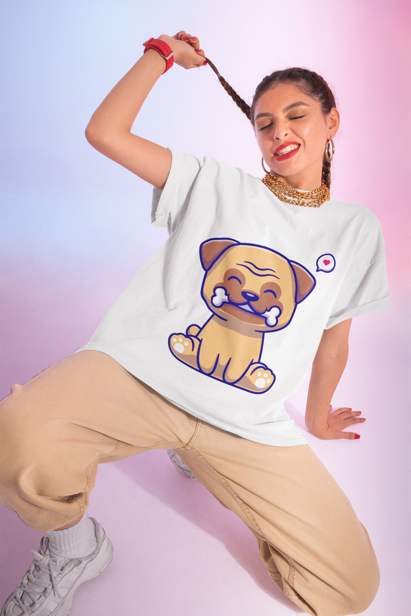 Pug Bone Print T-Shirt product thumbnail image