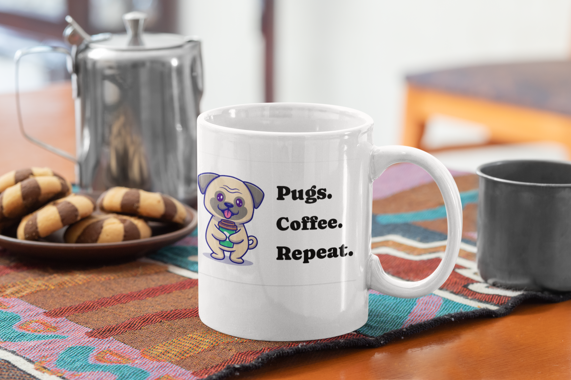 Coffee Mug - Pugs, Coffee, Repeat Design