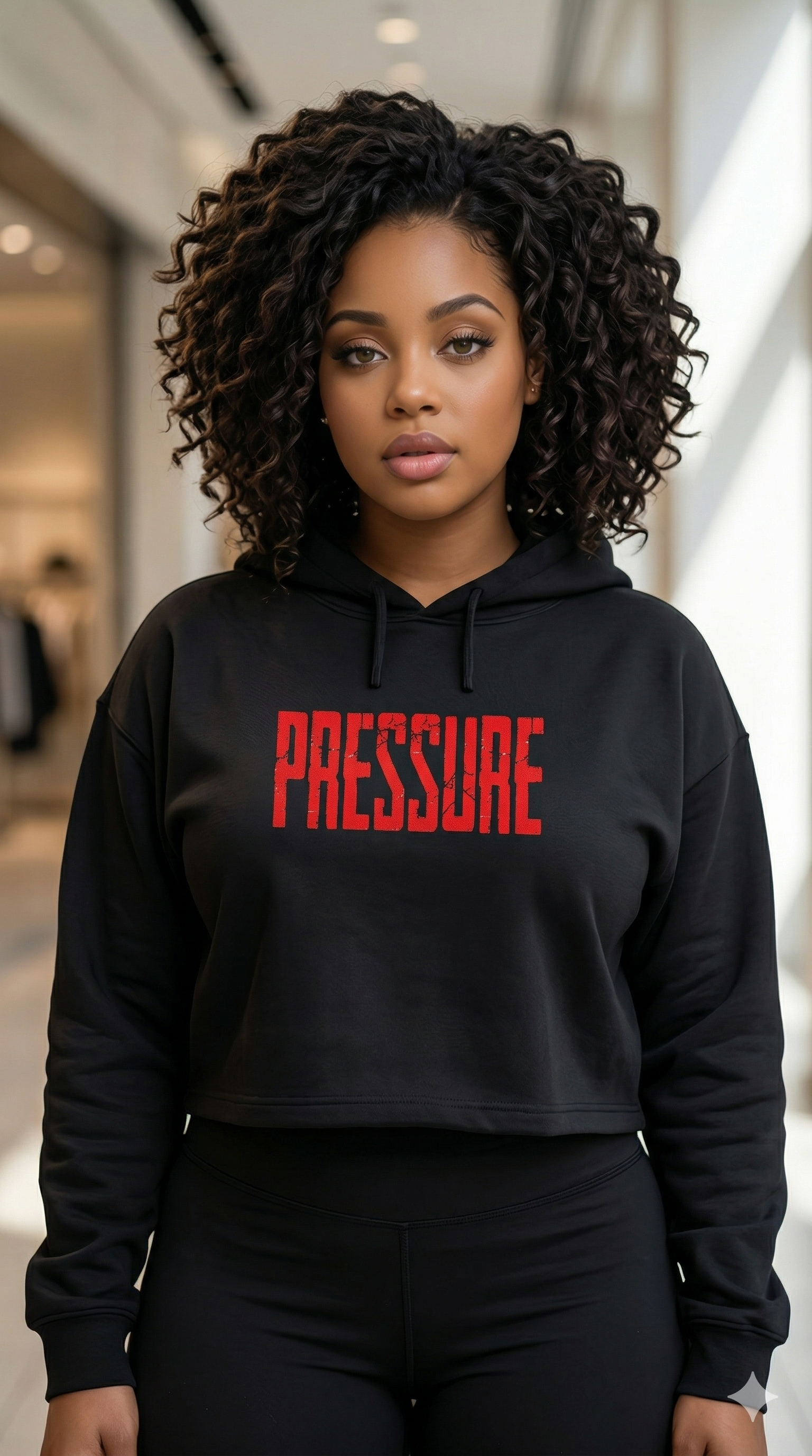 Cropped Hoodie — 'PRESSURE' Red Distressed Graphic Crop Sweatshirt product thumbnail image
