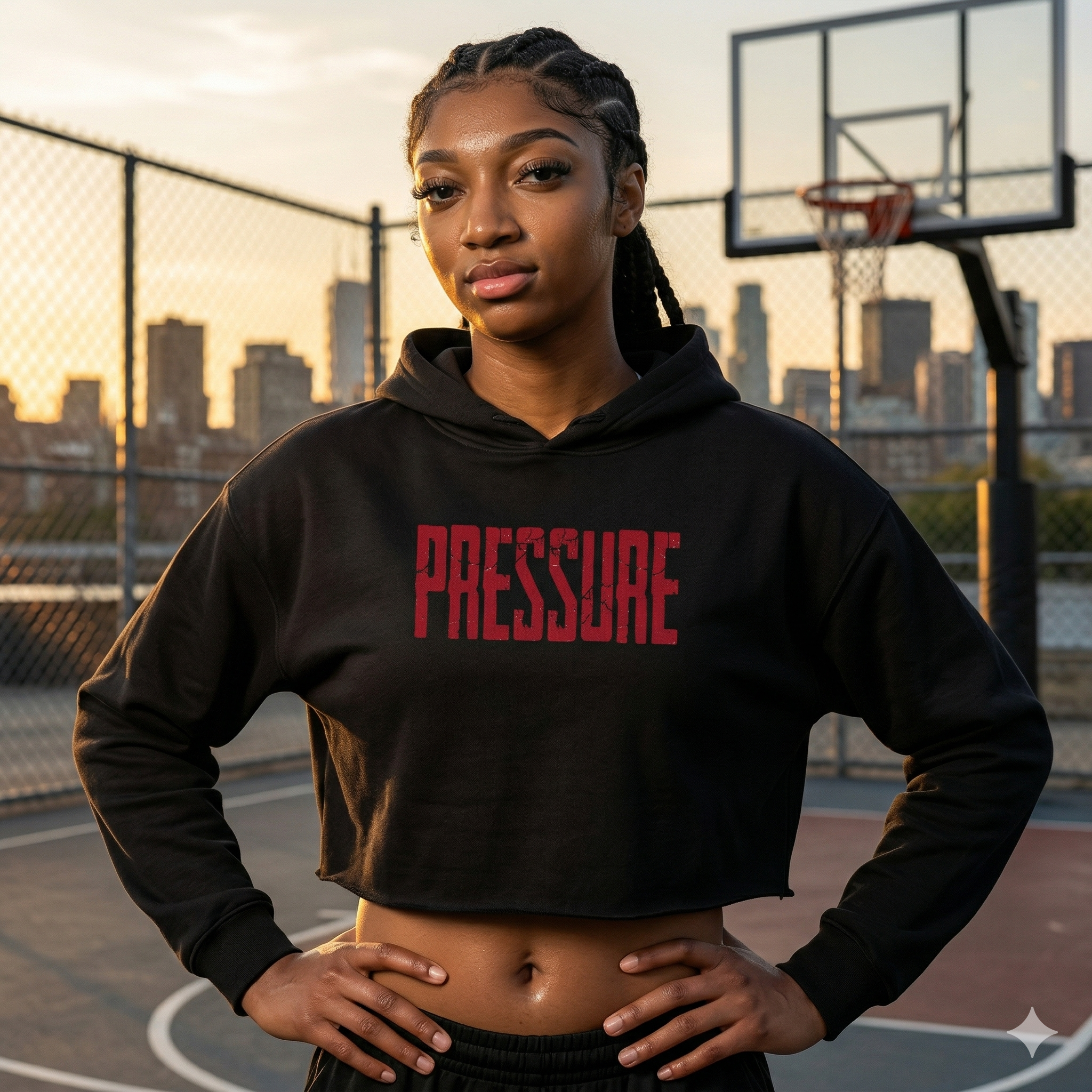 Cropped Hoodie — 'PRESSURE' Red Distressed Graphic Crop Sweatshirt product thumbnail image