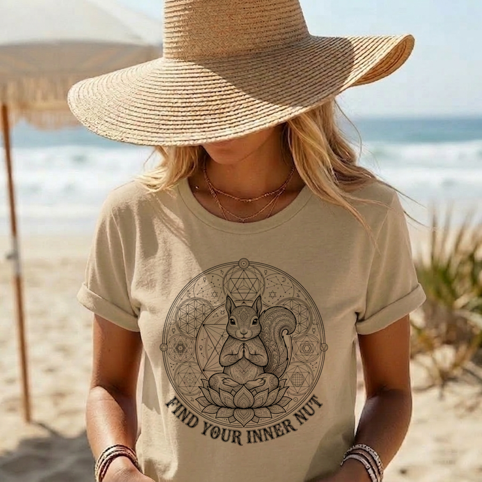 Meditating Squirrel Lotus Flower Shirt | Find Your Inner Nut | Sacred Geometry Zen Yoga Apparel product thumbnail image