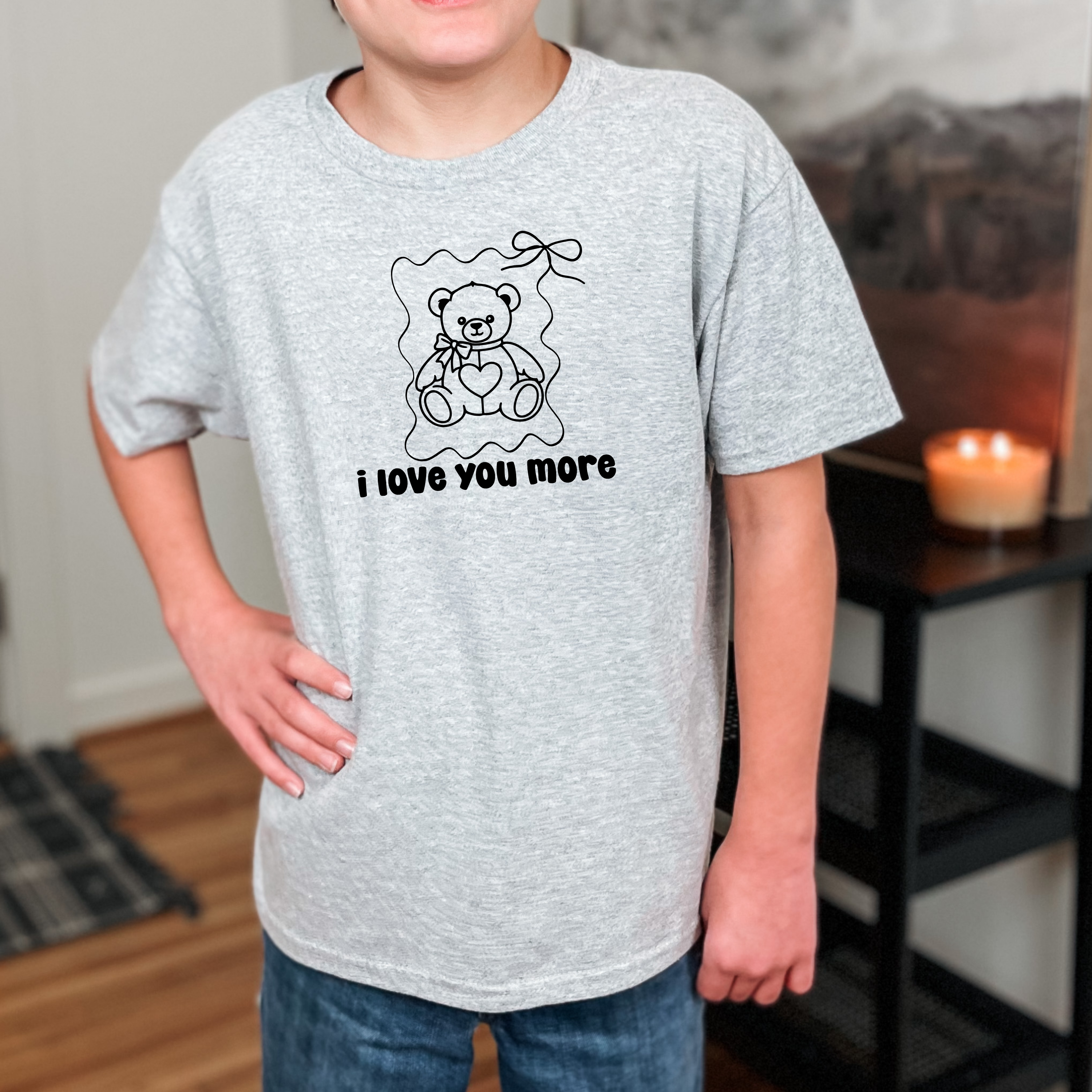 I Love You More Kids Tee — Teddy Bear Bow Design product thumbnail image I Love You More Kids Tee — Teddy Bear Bow Design product thumbnail image