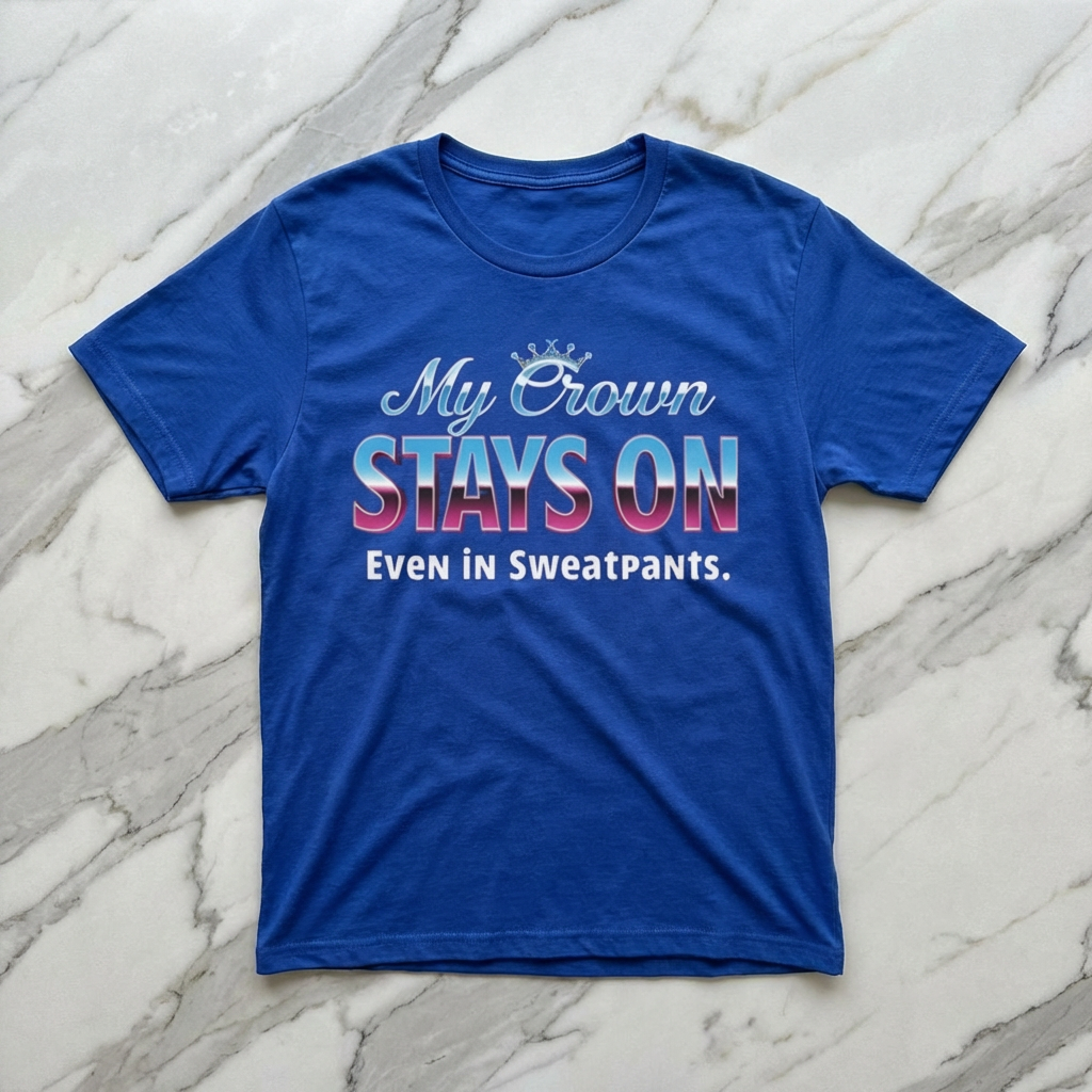 My Crown Stays On Tee — Feminine Empowerment Graphic Shirt (“My Crown Stays On Even in Sweatpants”) product thumbnail image