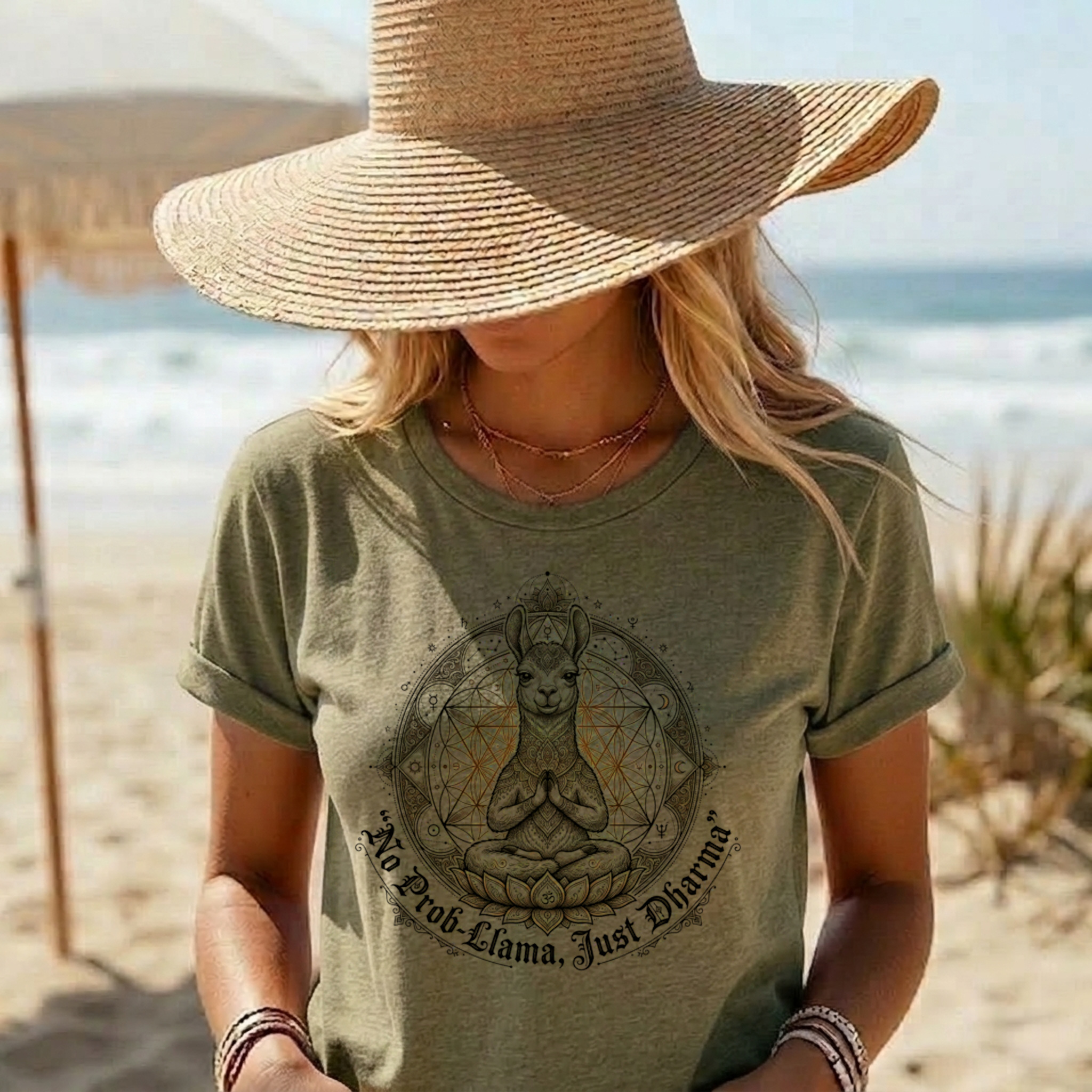 Meditating Llama Lotus Flower Shirt | No Prob Llama Just Dharma | Zen Sacred Geometry Yoga Art Apparel product thumbnail image