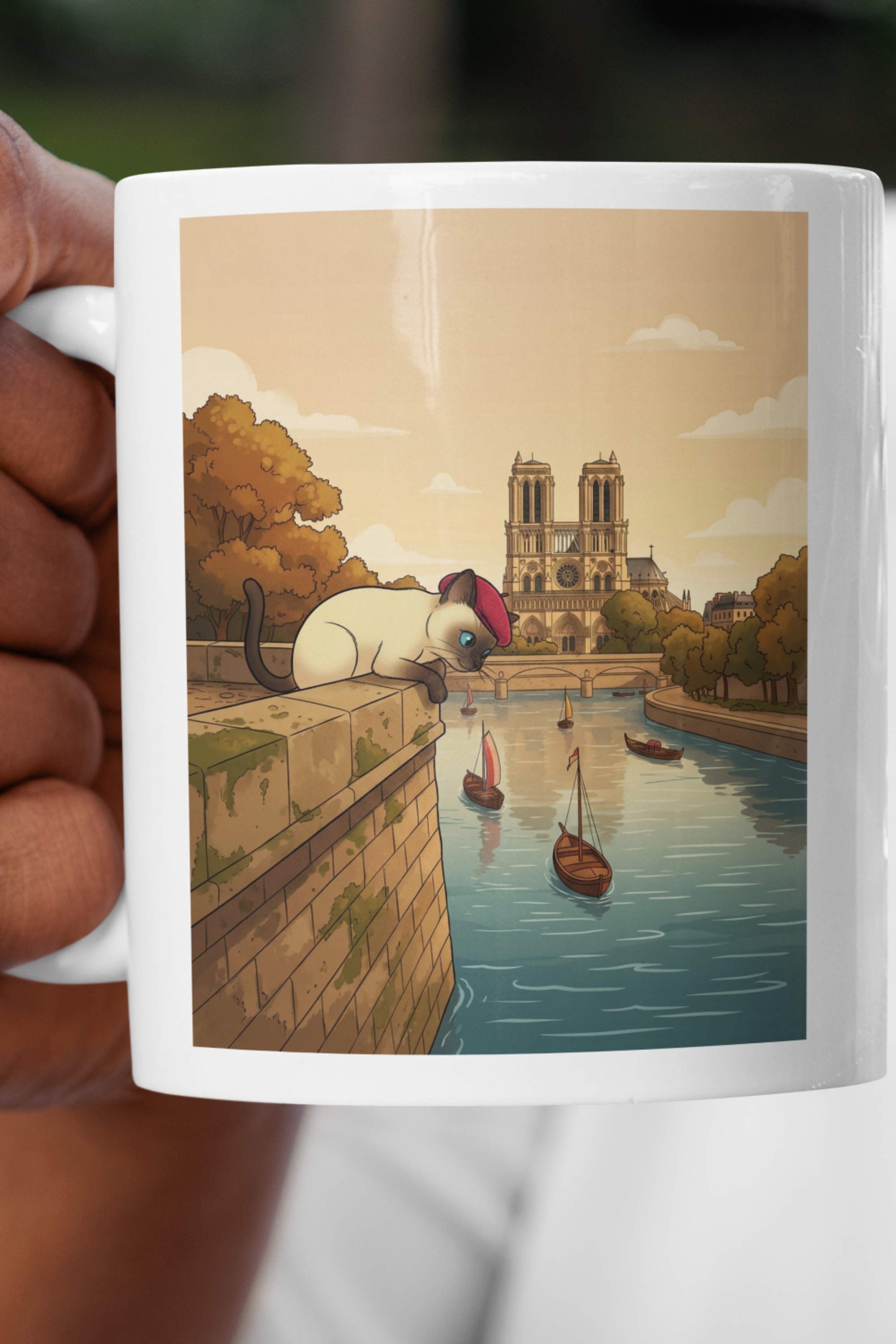 Siamese Cat Nostalgic Paris Siene River Scene Ceramic Mug (11oz, 15oz) | Tranquil Cat Lovers Notre-Dame Sketch with Sunset Canoes Coffee & Tea Cup | Cute Kitty product thumbnail image Siamese Cat Nostalgic Paris Siene River Scene Ceramic Mug (11oz, 15oz) | Tranquil Cat Lovers Notre-Dame Sketch with Sunset Canoes Coffee & Tea Cup | Cute Kitty product thumbnail image