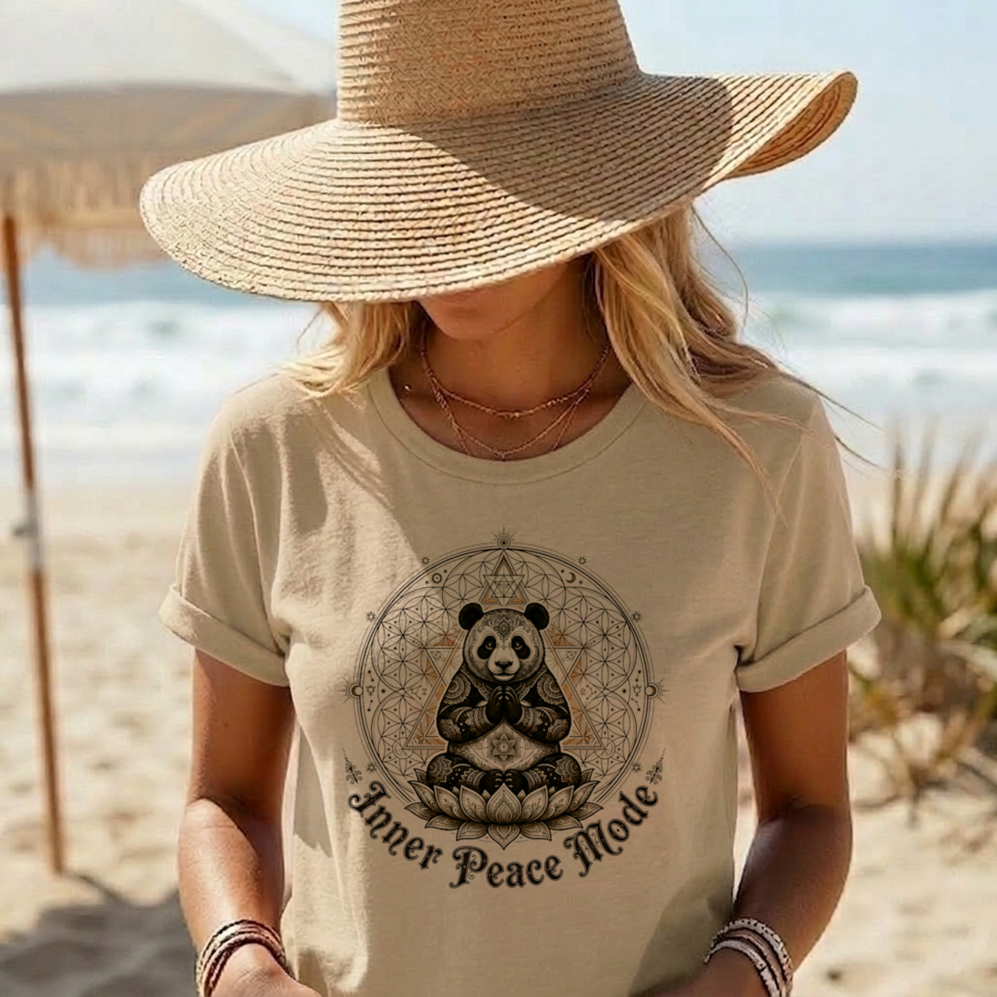 Meditating Panda Lotus Flower Shirt | Inner Peace Mode | Sacred Geometry Art Apparel