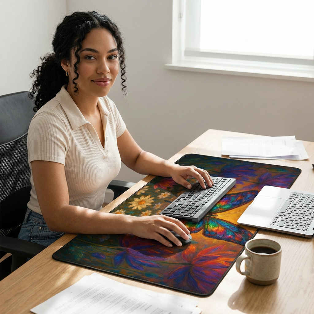 Butterfly Garden Desk Mat — Colorful Floral Mouse Pad for Office &amp; Home product thumbnail image
