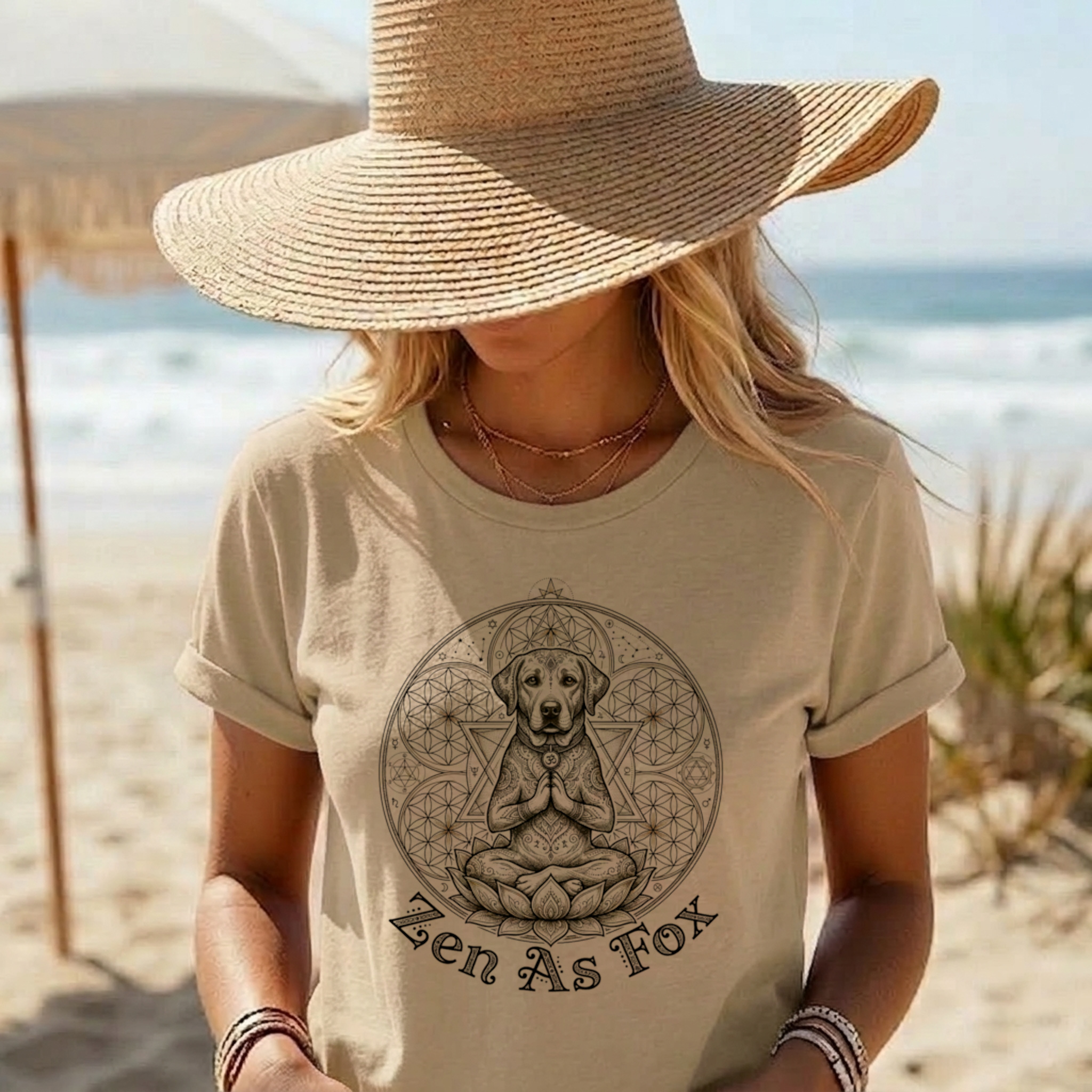 Meditating Dog Lotus Flower Shirt | Zen As Fox | Sacred Geometry Art Apparel product thumbnail image