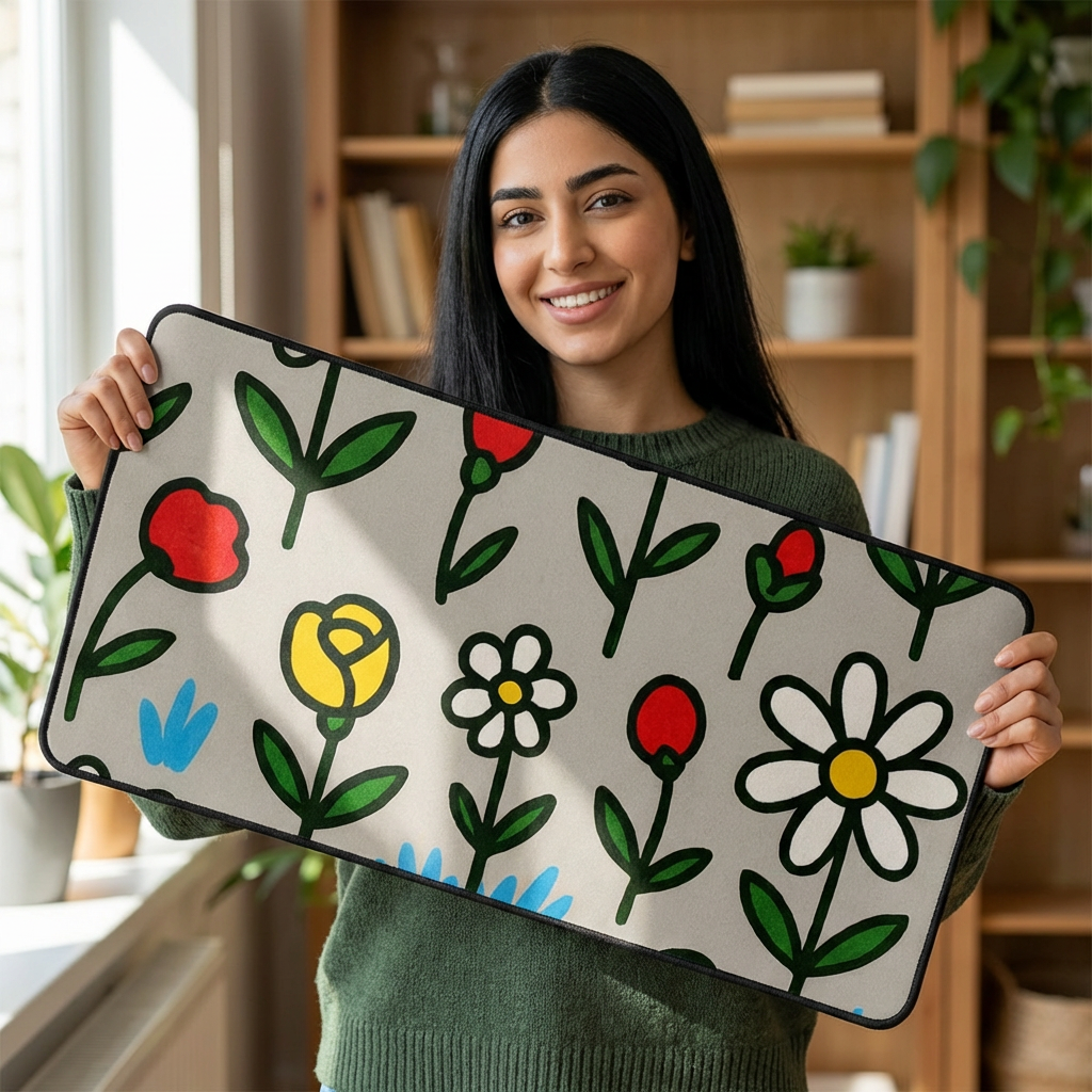 Floral Doodle Desk Mat — Cute Daisy &amp; Wildflower Mouse Pad product thumbnail image