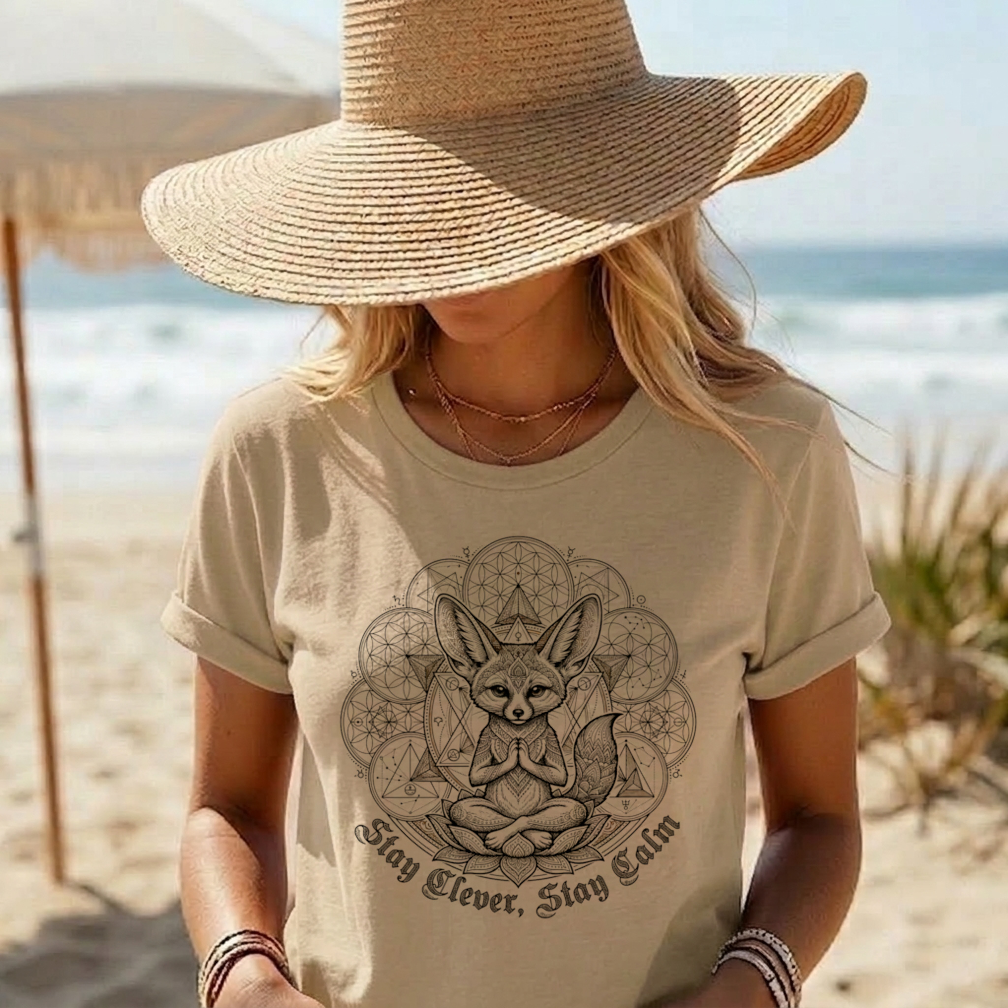 Meditating Fox Lotus Flower Shirt | Stay Clever Stay Calm | Spiritual Zen Yoga Sacred Geometry Apparel