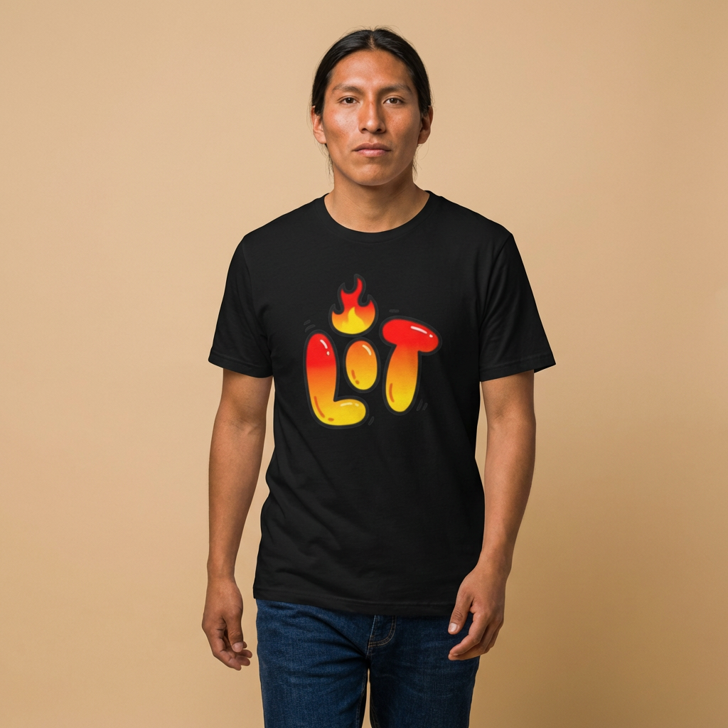 Lit Graphic T-Shirt — Flame Text Streetwear Tee product thumbnail image