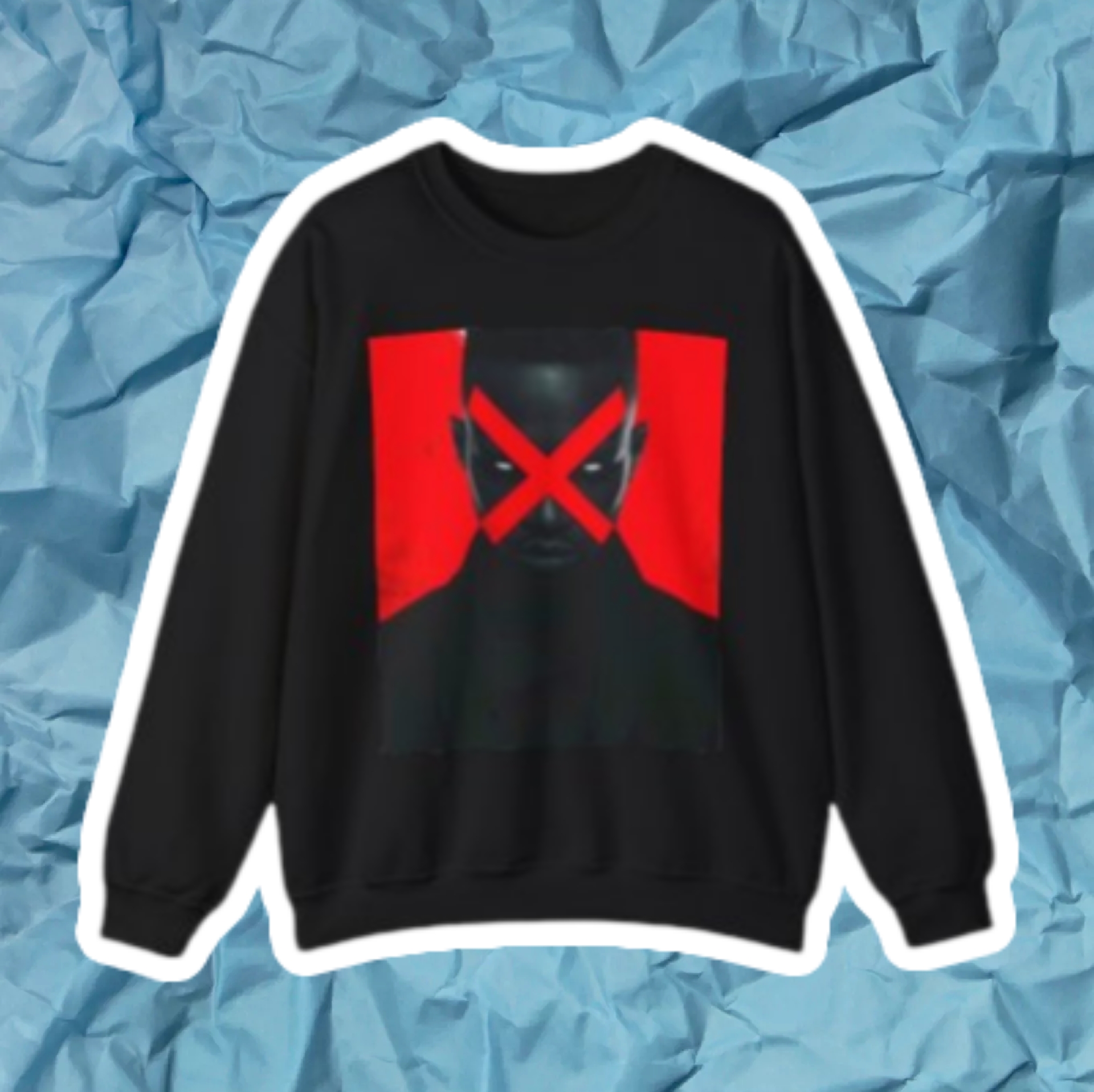 Crewneck Sweatshirt — Red X Face Graphic Pullover Crewneck Sweatshirt — Red X Face Graphic Pullover