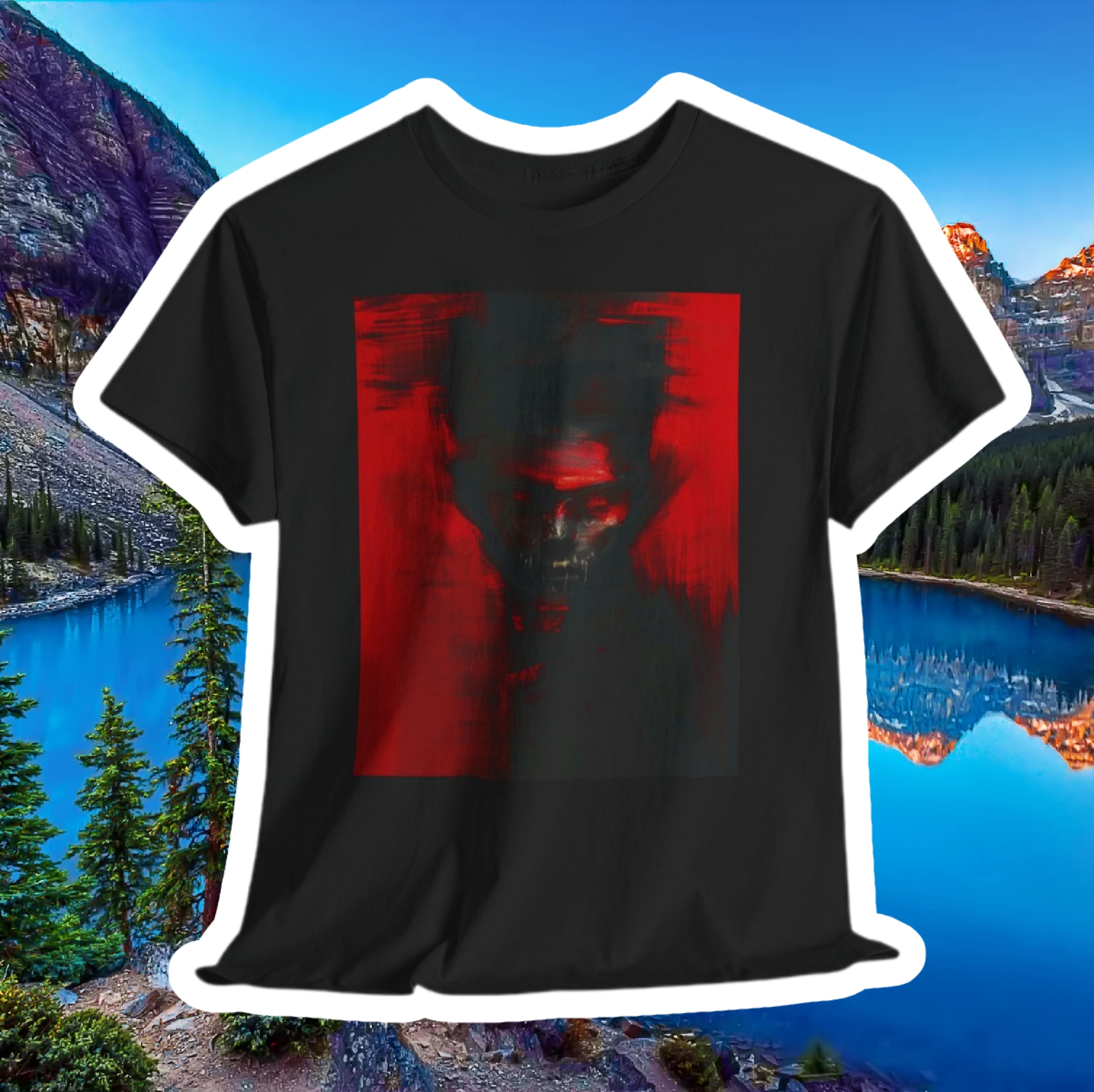 T-Shirt — Dark Red Abstract Demon Portrait Graphic Tee