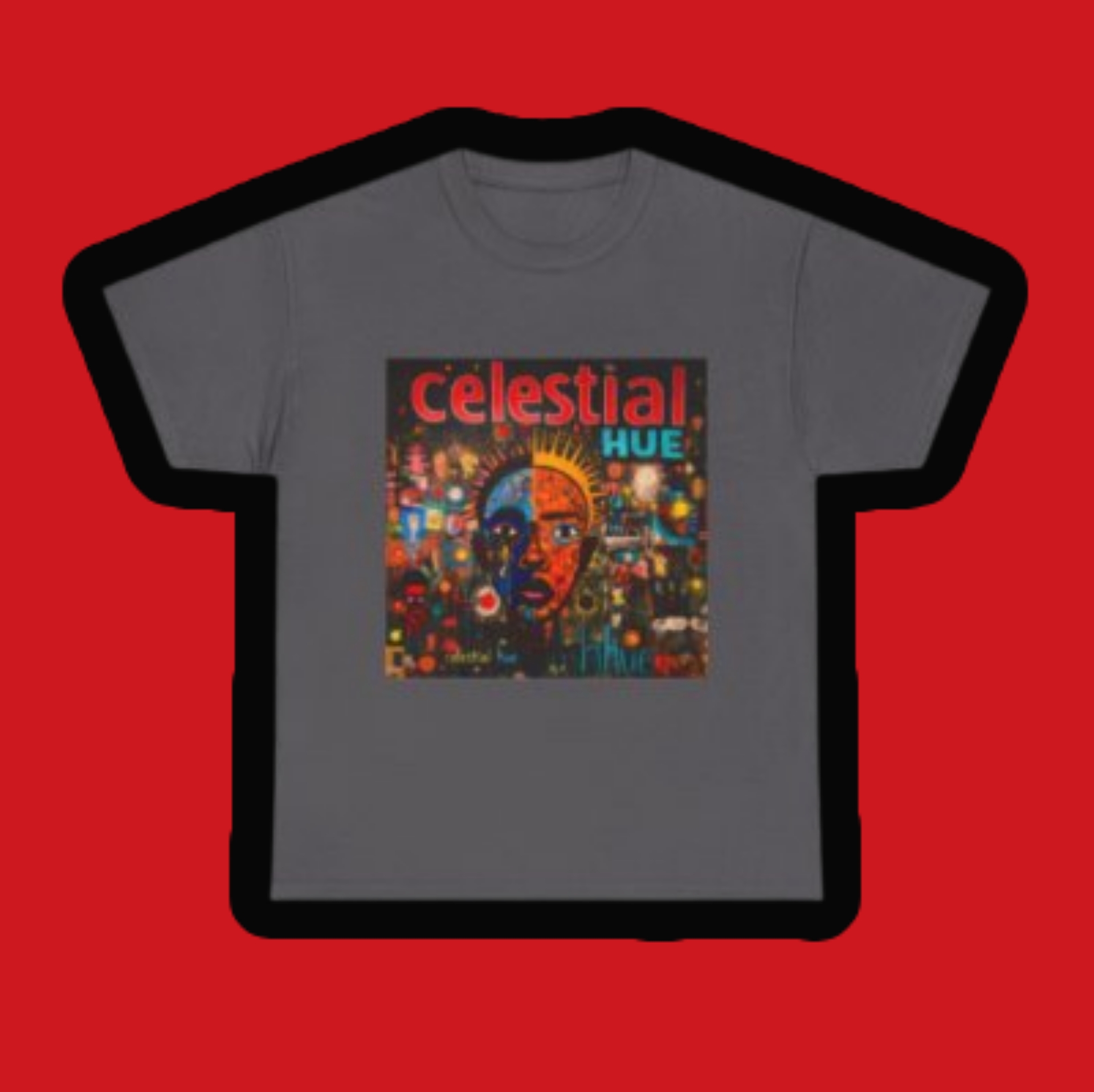 Celestial Hue Art T-Shirt — Colorful Cosmic Face Graphic Tee product thumbnail image