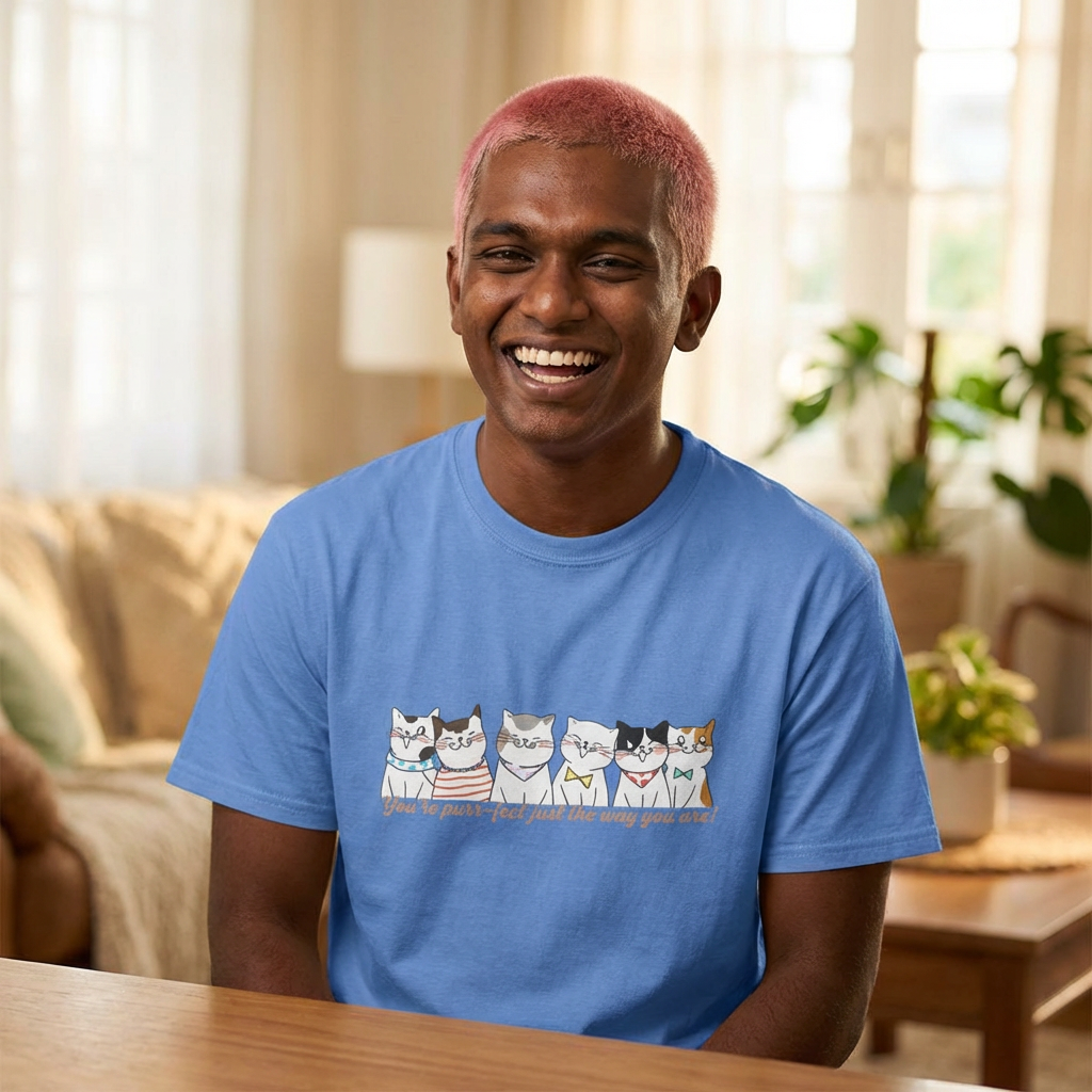 Cat Crew Graphic Tee — Cute Cats Illustration with 'You’re Purr-fect' Text product thumbnail image Cat Crew Graphic Tee — Cute Cats Illustration with 'You’re Purr-fect' Text product thumbnail image