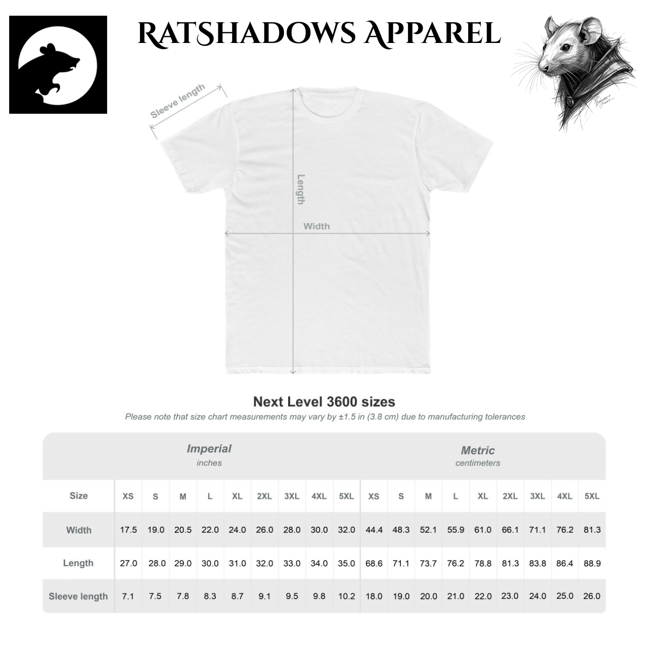 'RatShadows Apparel' Classic Art Tee Shirt product thumbnail image 'RatShadows Apparel' Classic Art Tee Shirt product thumbnail image