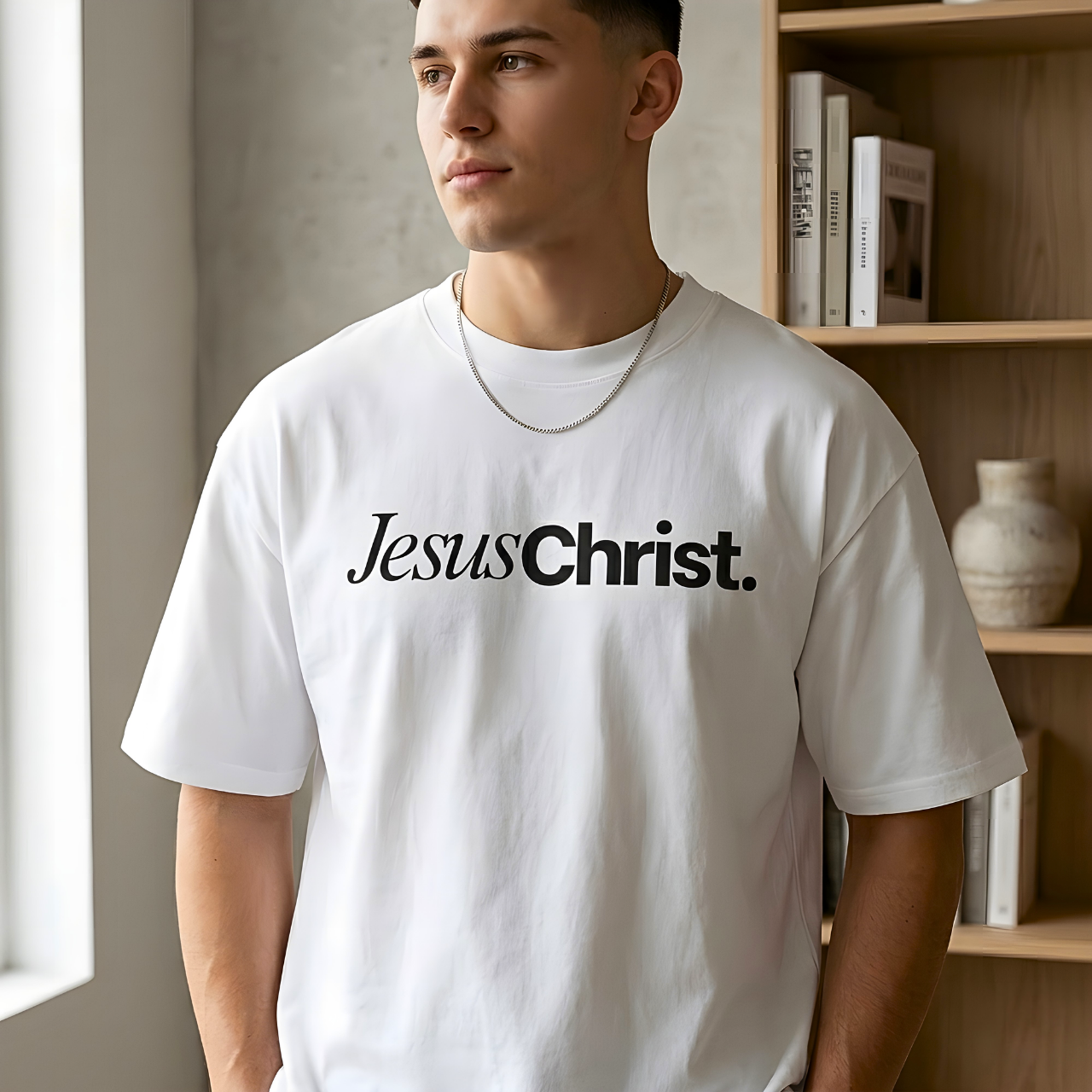 Christian Streetwear T-Shirt | Jesus Christ Front & Alpha & Omega Back | Oversized Graphic Tee Faith Apparel product thumbnail image Christian Streetwear T-Shirt | Jesus Christ Front & Alpha & Omega Back | Oversized Graphic Tee Faith Apparel product thumbnail image