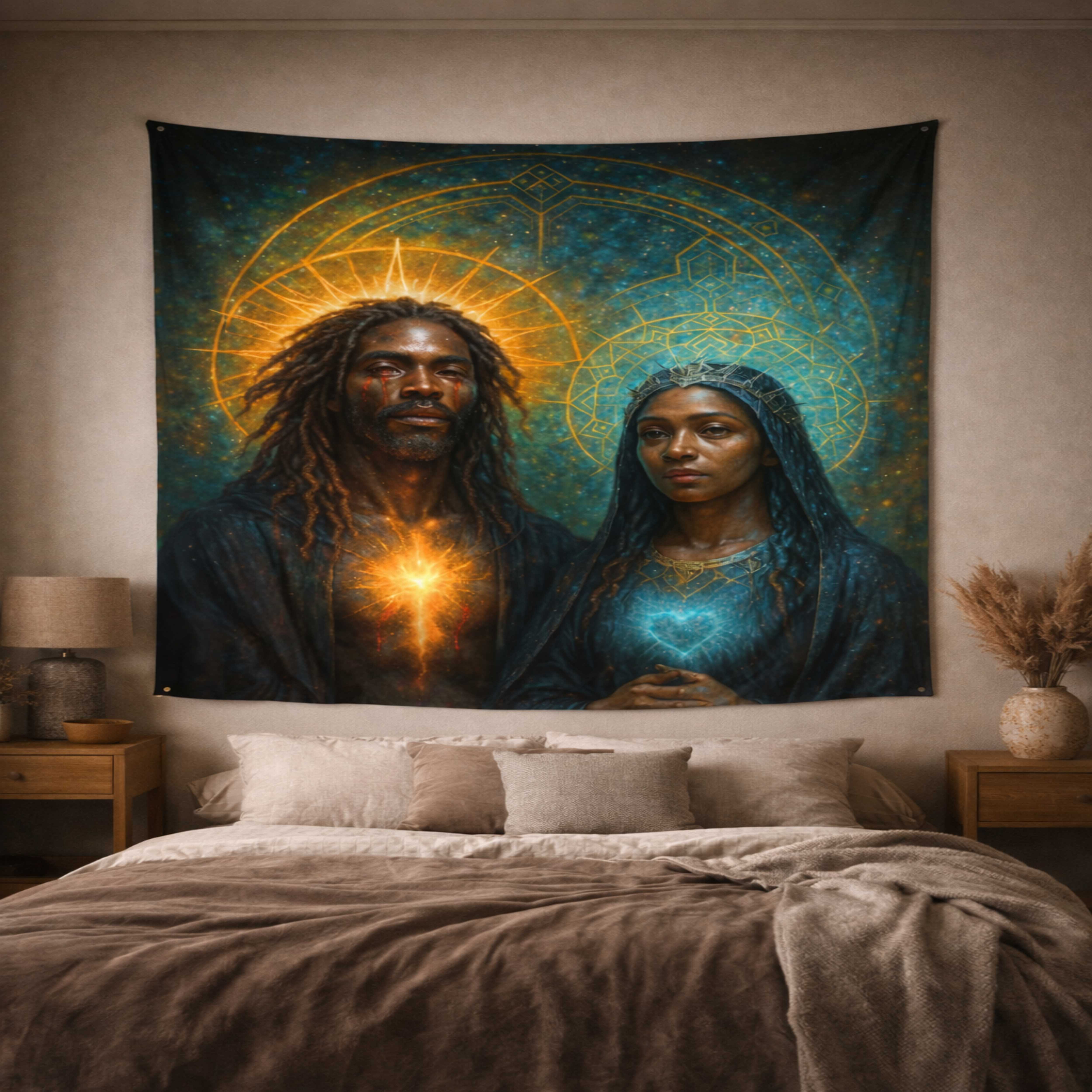 Sacred Heart &amp; Light — Spiritual Couple Wall Tapestry