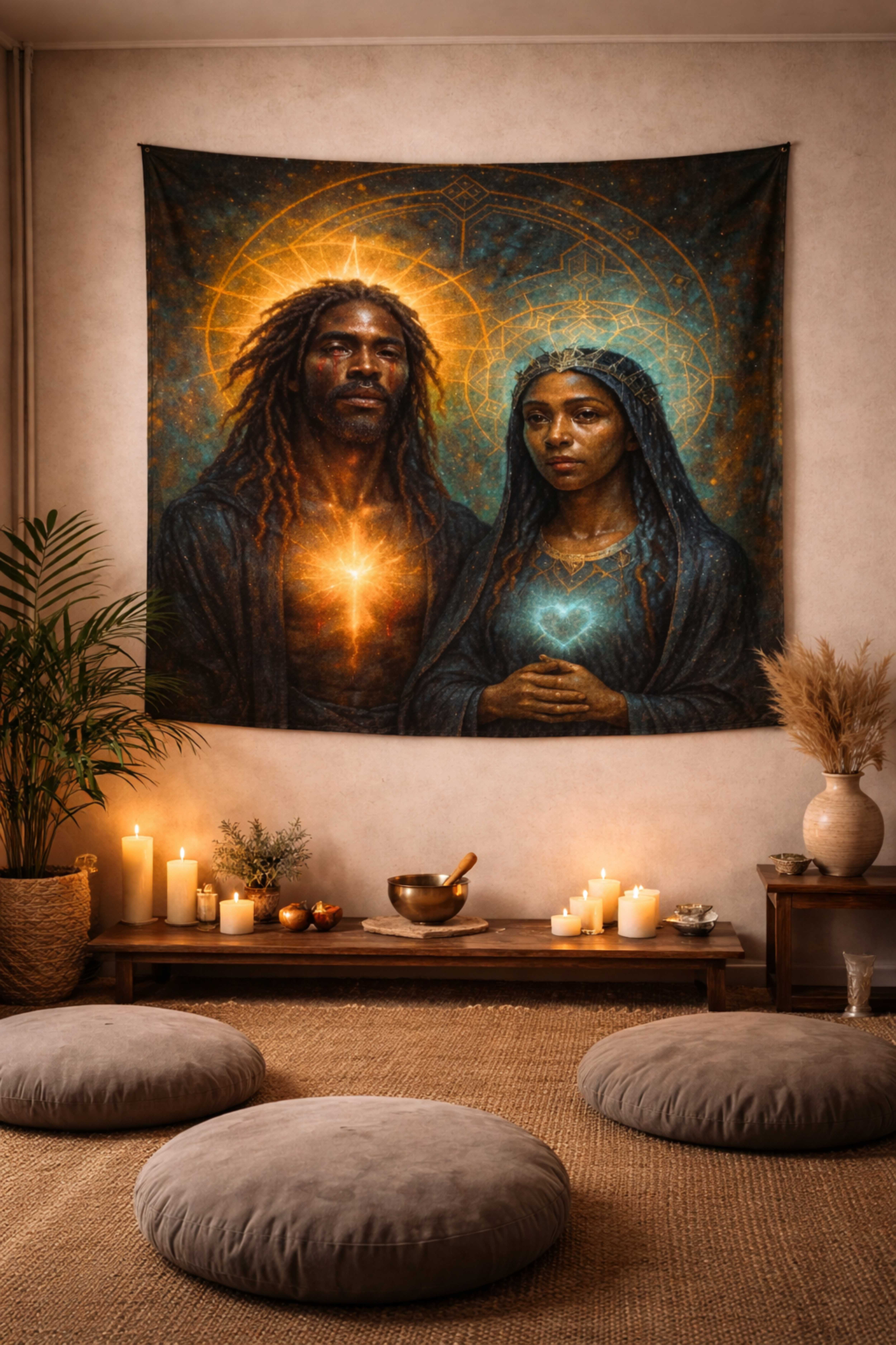 Sacred Heart Couple Woven Tapestry — Spiritual Black Madonna & Christ Art product thumbnail image Sacred Heart Couple Woven Tapestry — Spiritual Black Madonna & Christ Art product thumbnail image