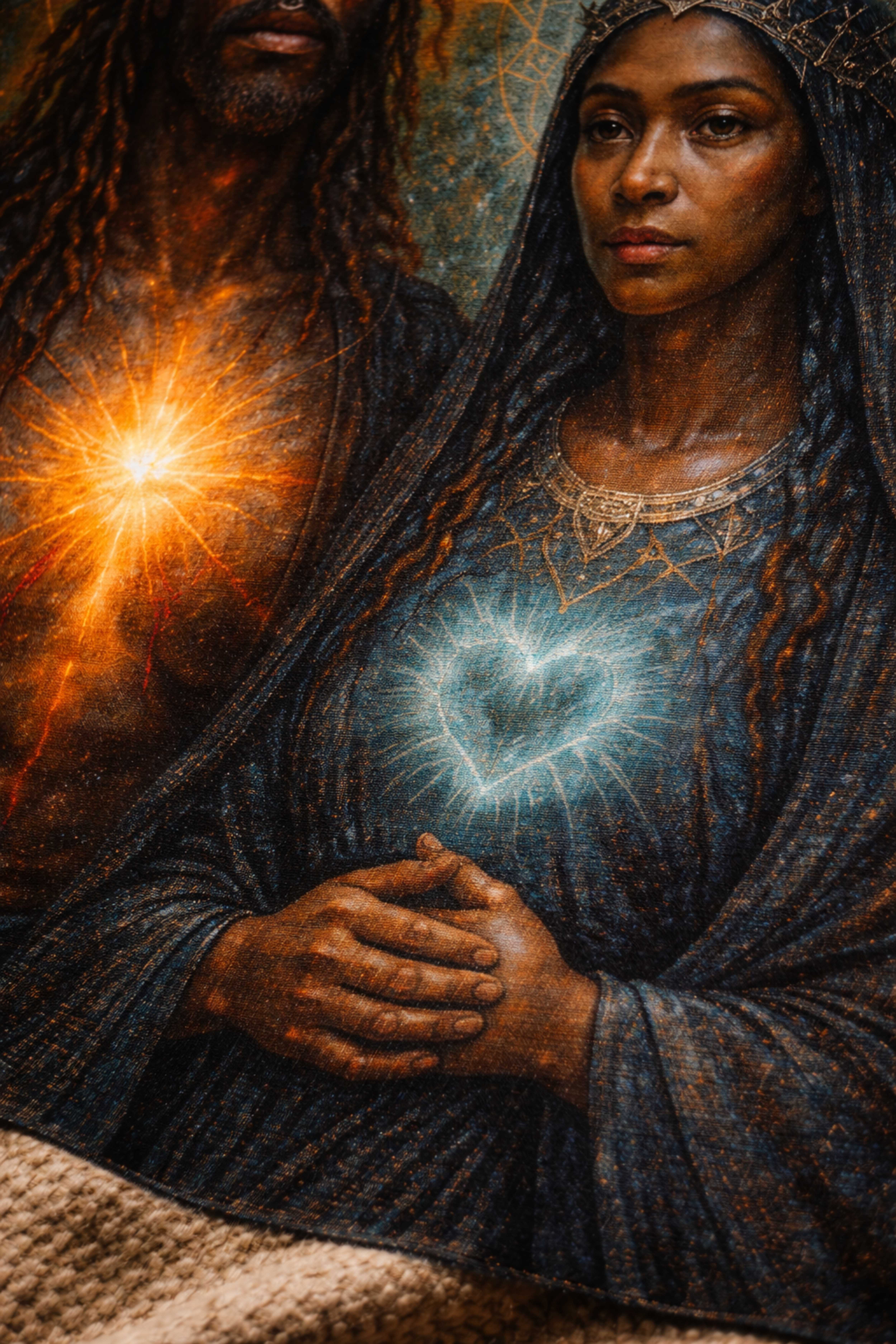 Sacred Heart Couple Woven Tapestry — Spiritual Black Madonna & Christ Art product thumbnail image Sacred Heart Couple Woven Tapestry — Spiritual Black Madonna & Christ Art product thumbnail image