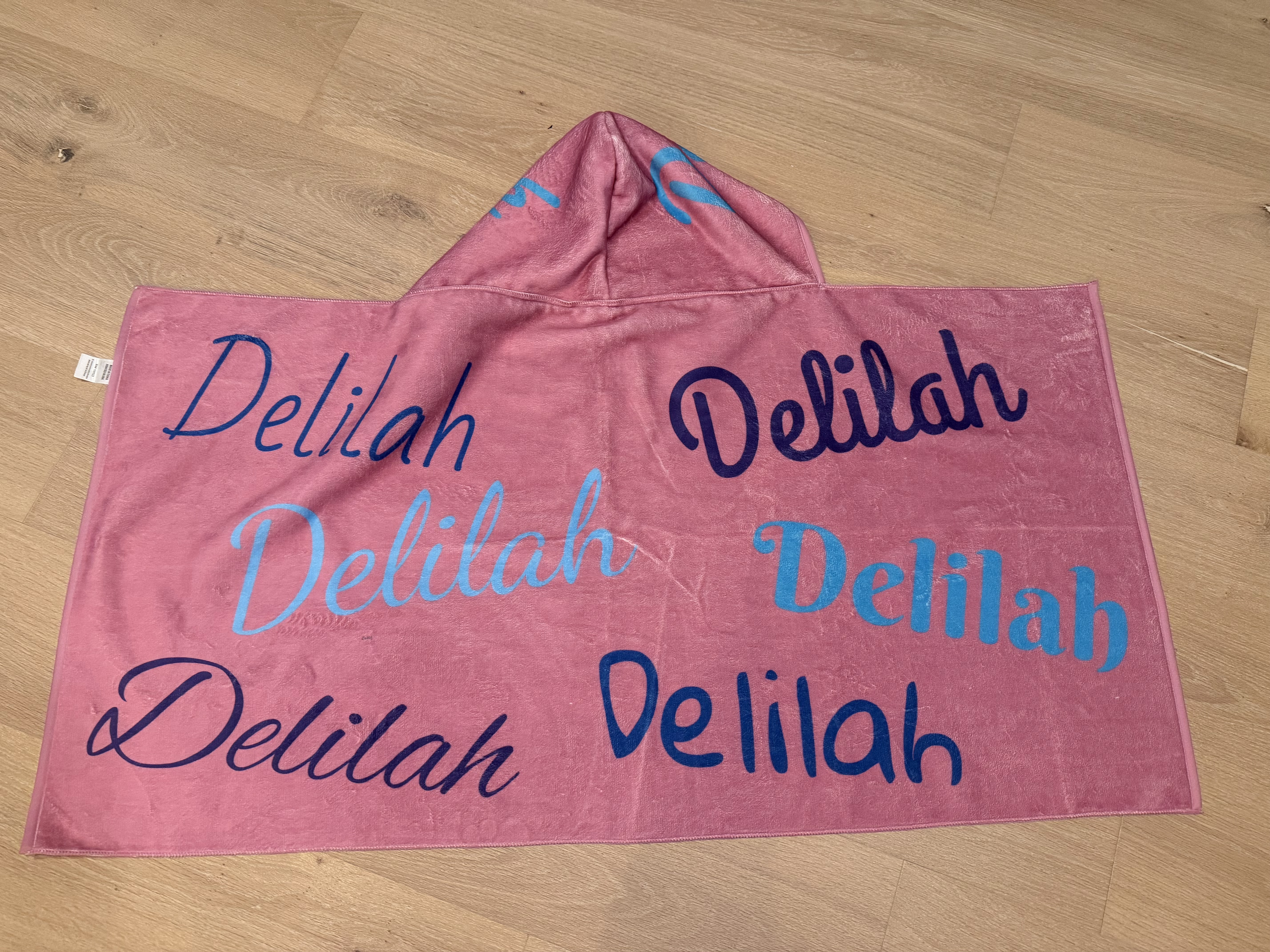 Personalized Youth Hooded Towel — Pink Custom Name Hooded Kids Towel
