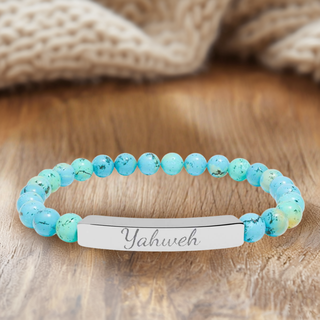 Yahweh Natural Stone Christian Bracelet | Beaded Stretch Jewelry Faith Gift
