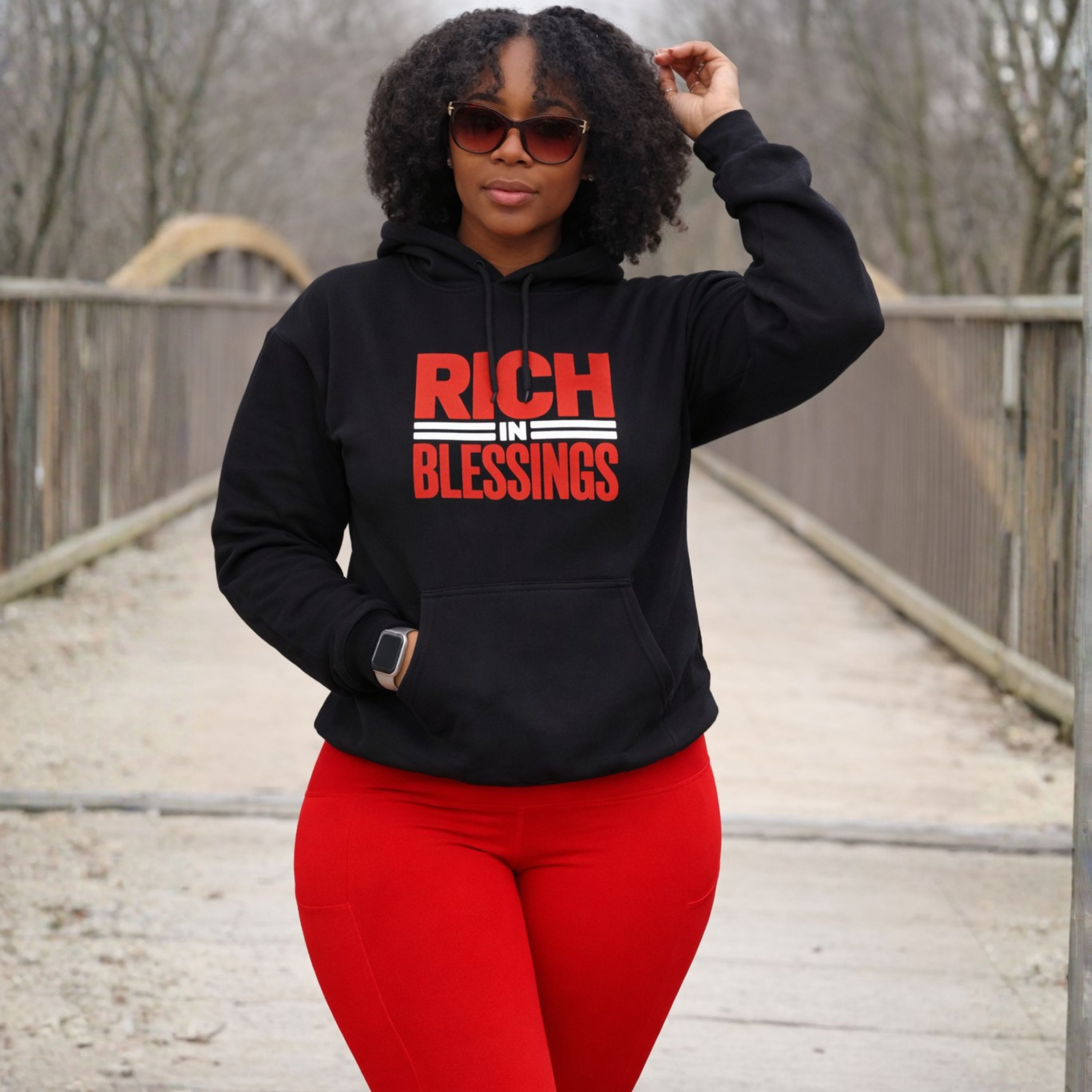  "RICH IN BLESSINGS" Cardinal Red/White Three-Panel Fleece Hoodie product thumbnail image