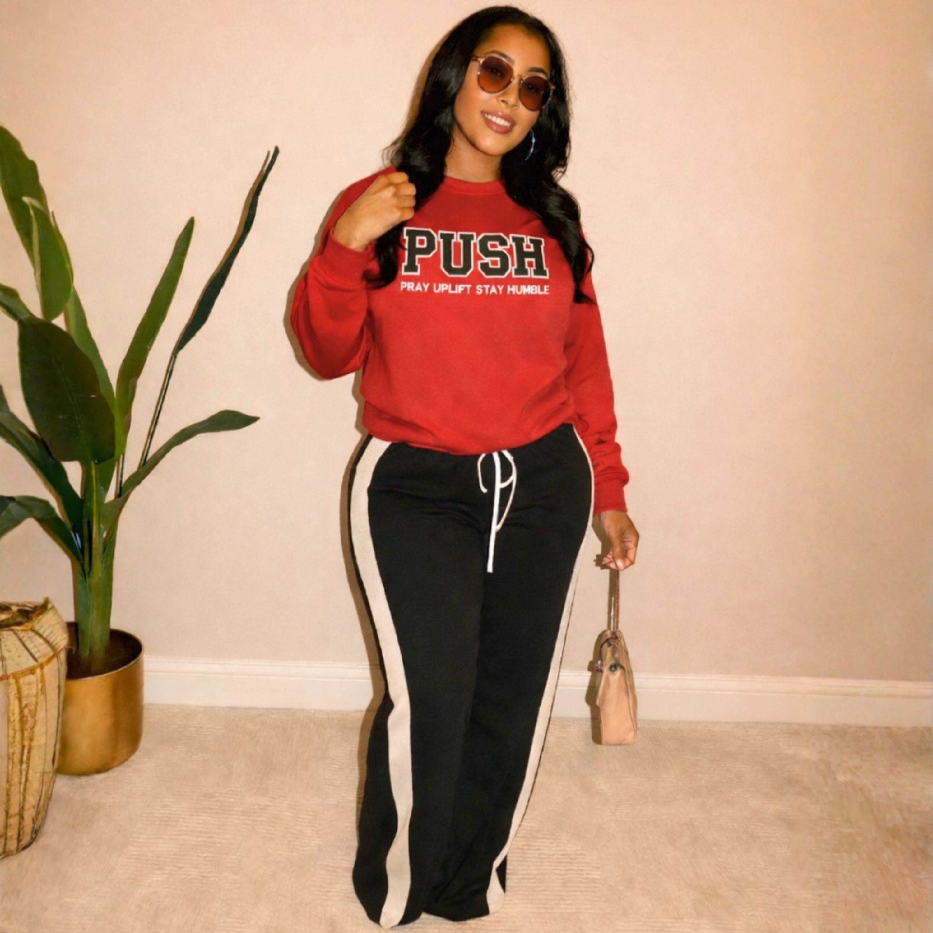 Unisex "PUSH" Fire Red/White/Black Sweatshirt