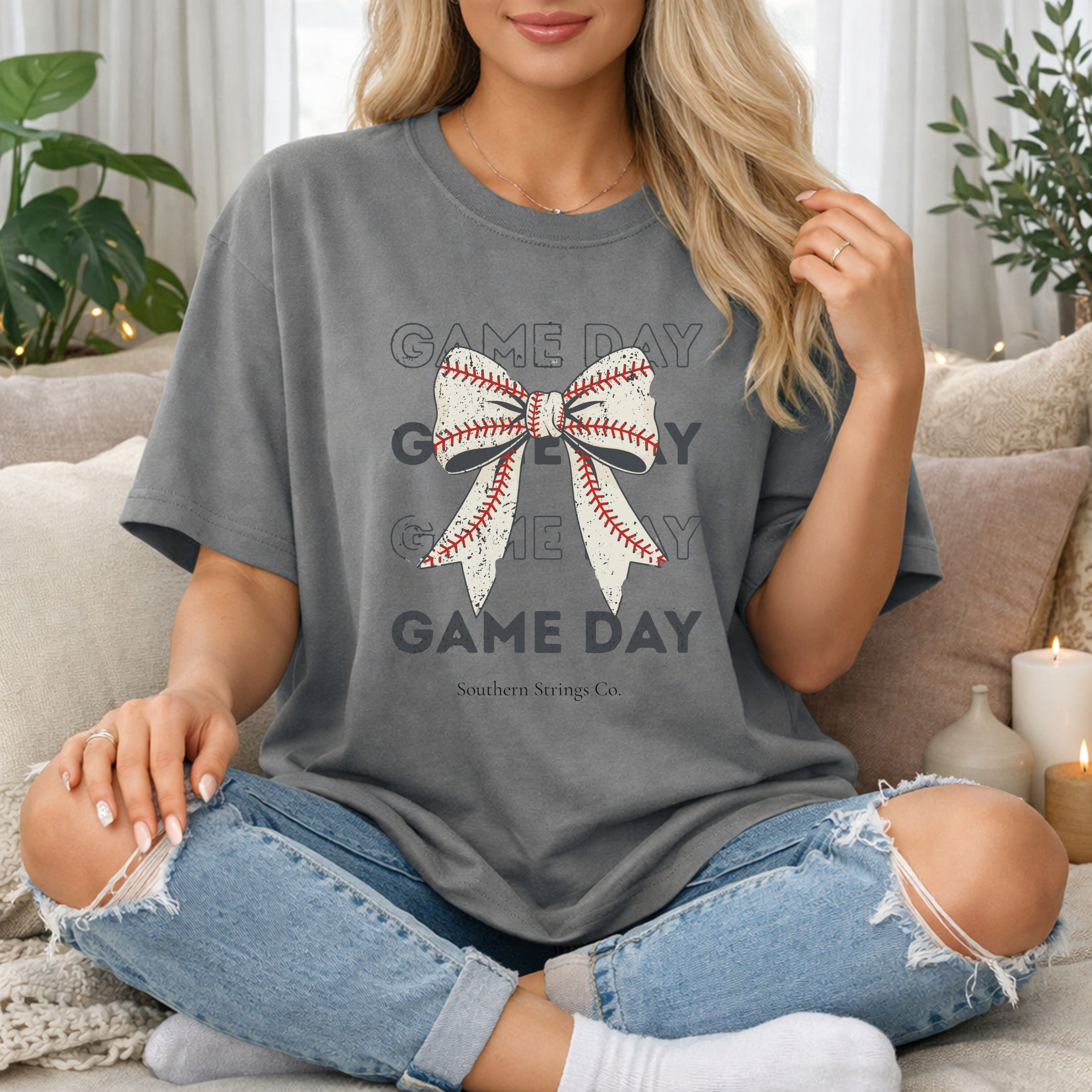 Game Day Baseball Bow T-Shirt