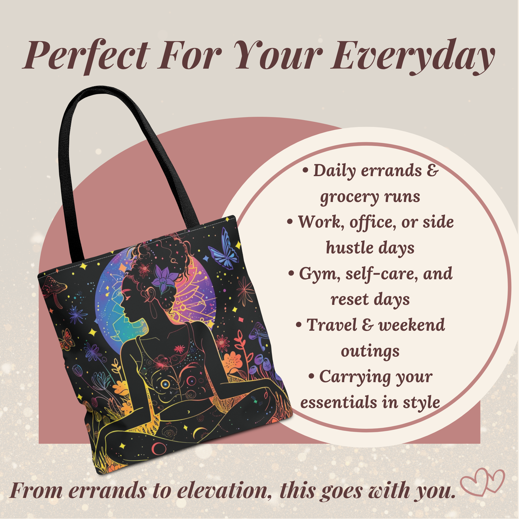 Celestial Energy Tote Bag | Feminine Power Aesthetic Carryall | Soft Life Luxury Bag | Black Woman Art Tote | Everyday Elevated Style product thumbnail image Celestial Energy Tote Bag | Feminine Power Aesthetic Carryall | Soft Life Luxury Bag | Black Woman Art Tote | Everyday Elevated Style product thumbnail image