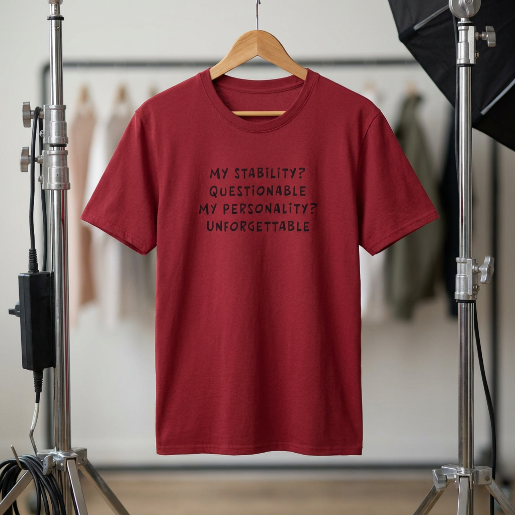 Funny Personality Tee • “My Stability Questionable My Personality Unforgettable” Shirt • Sarcastic Graphic T‑Shirt • Unisex Gildan 64000