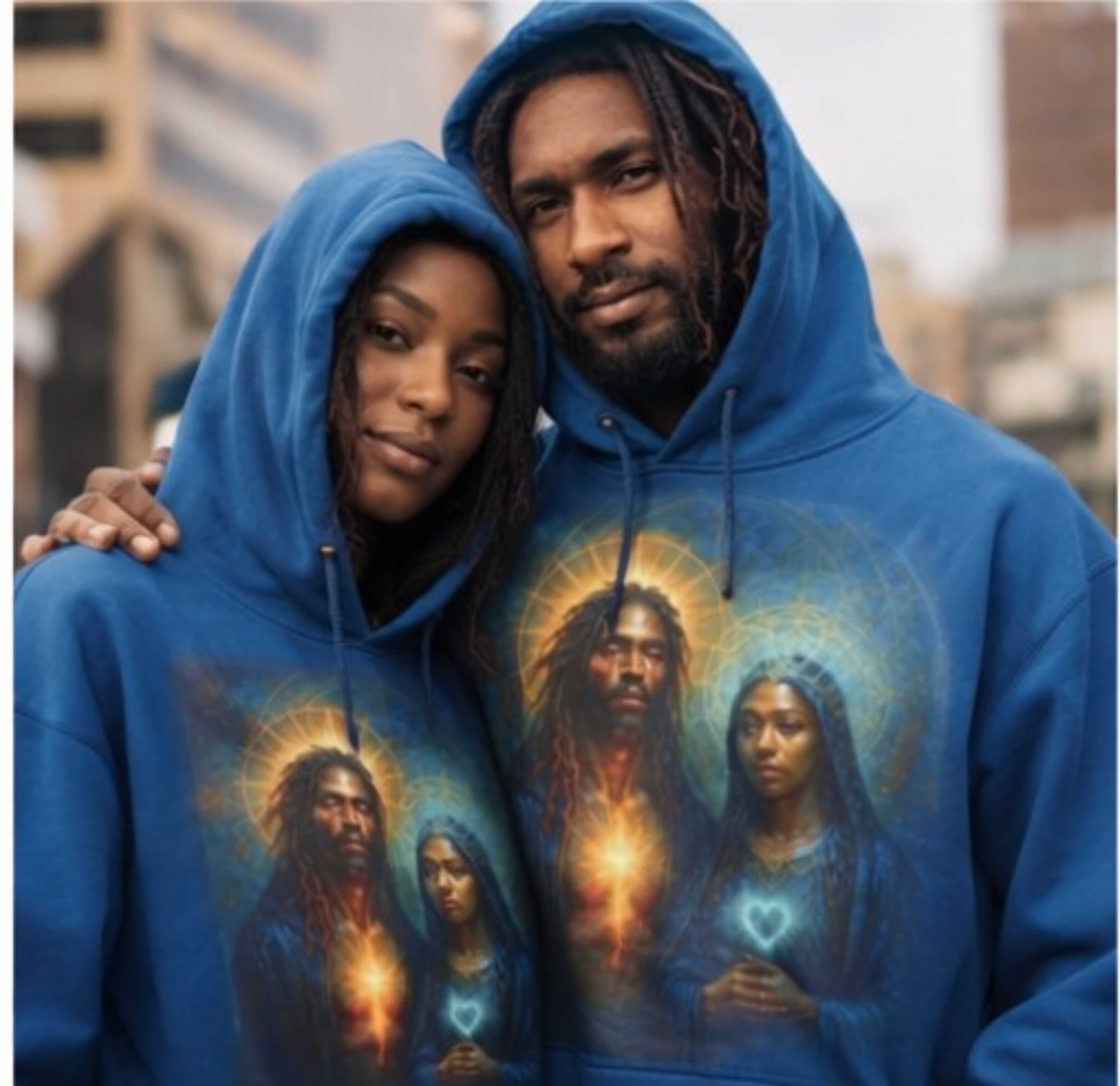 Sacred Heart Couples Hoodie — Spiritual Black Madonna &amp; Christ Design