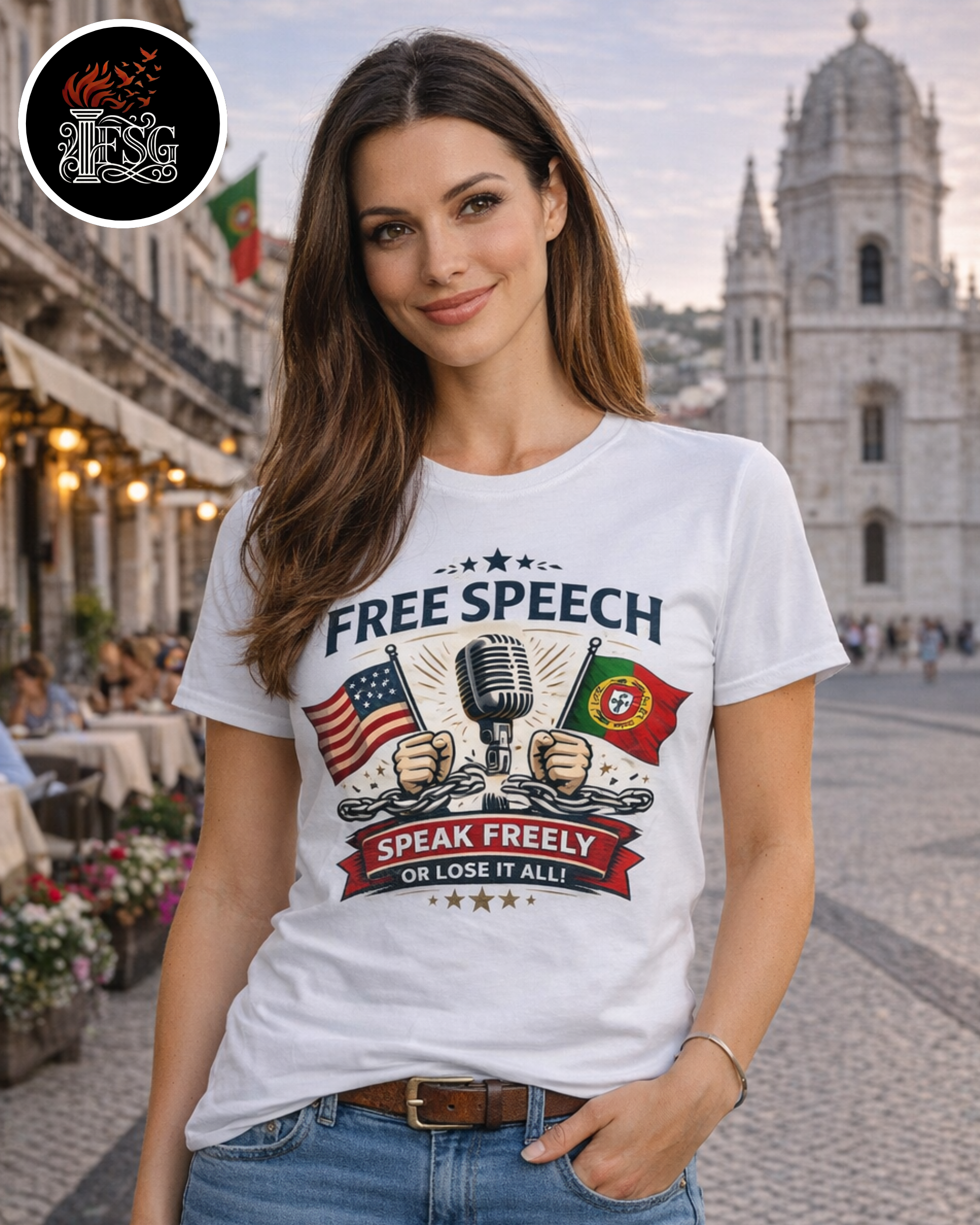 Free Speech T-Shirt – Speak Freely or Lose It All | Patriotic USA & Portugal Graphic Tee product thumbnail image Free Speech T-Shirt – Speak Freely or Lose It All | Patriotic USA & Portugal Graphic Tee product thumbnail image