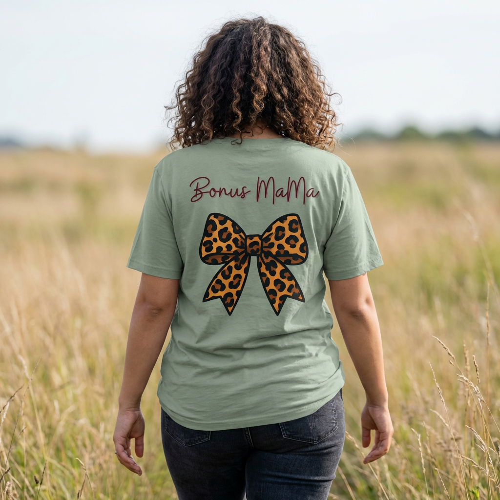 Bonus Mama T-Shirt | Retro Leopard Bow Stepmom Shirt | Mother's Day Gift for Bonus Mom | Boho Blended Family Apparel product thumbnail image Bonus Mama T-Shirt | Retro Leopard Bow Stepmom Shirt | Mother's Day Gift for Bonus Mom | Boho Blended Family Apparel product thumbnail image