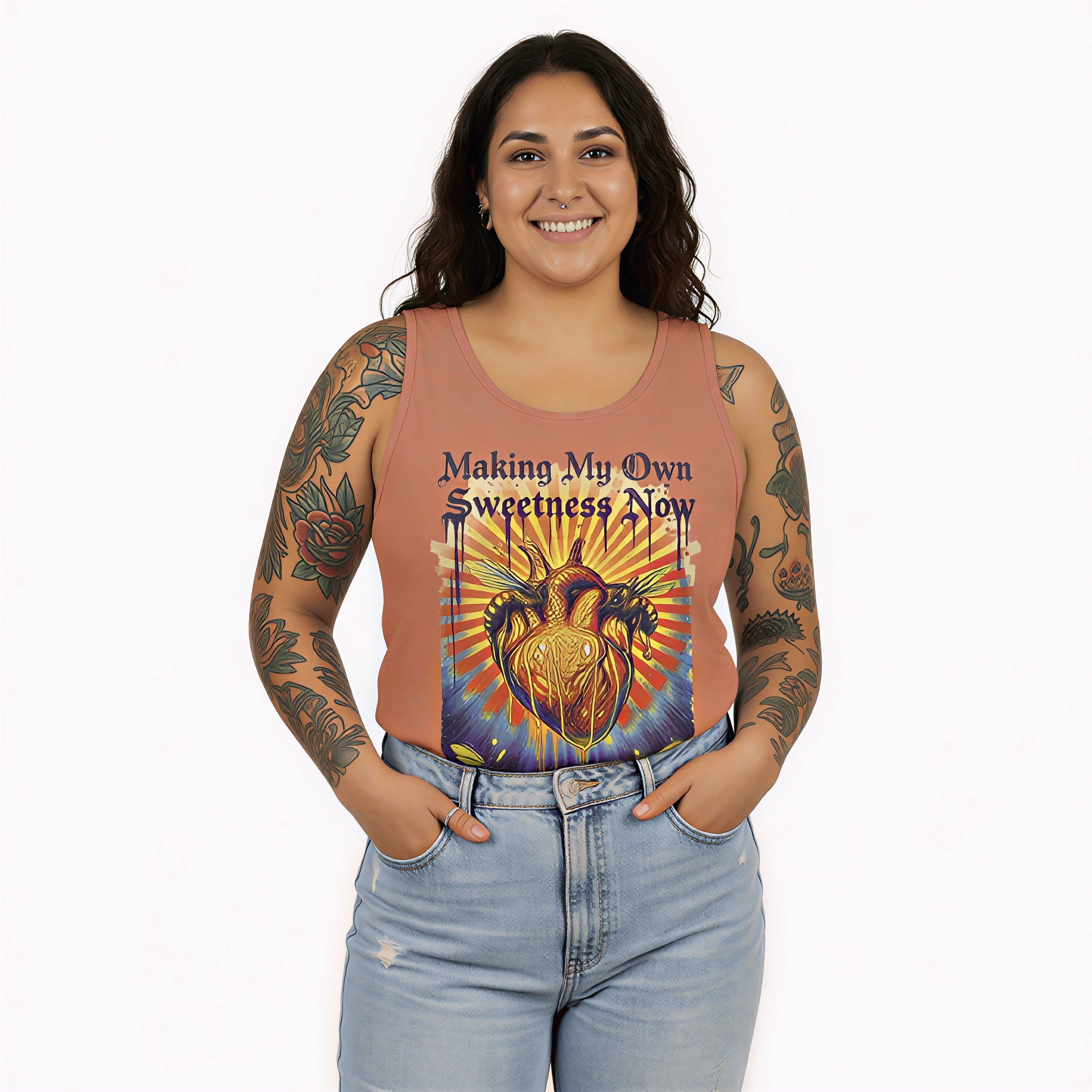 “Making My Own Sweetness Now” Honey Heart Tank — Grunge Heart &amp; Bees Tank Top product thumbnail image