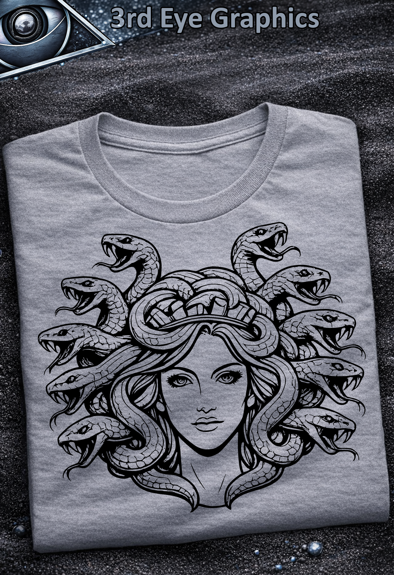 Medusa Greek Mythology Gothic Graphic T-Shirt // V1 Black product thumbnail image