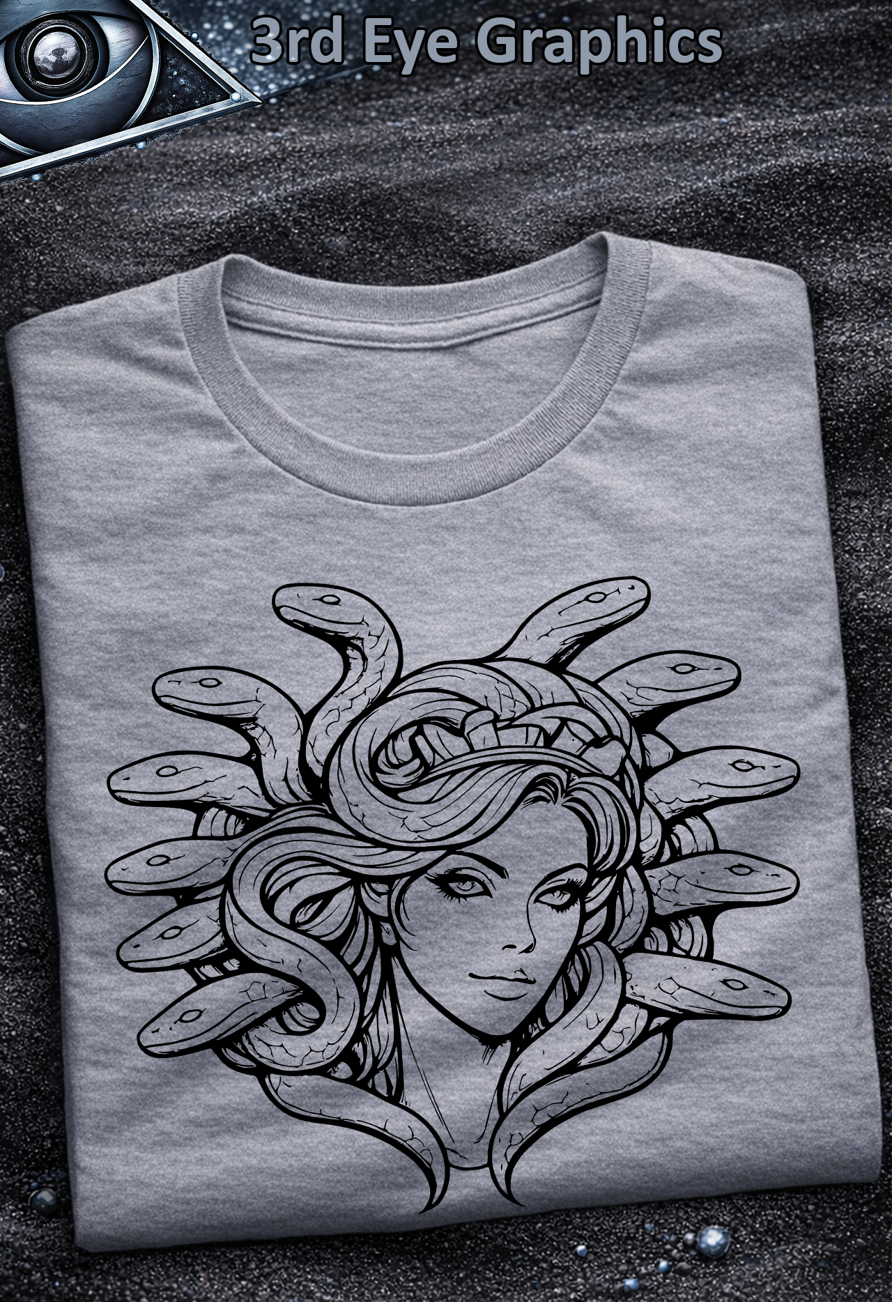 Medusa Greek Mythology Gothic Graphic T-Shirt // V2 Black product thumbnail image